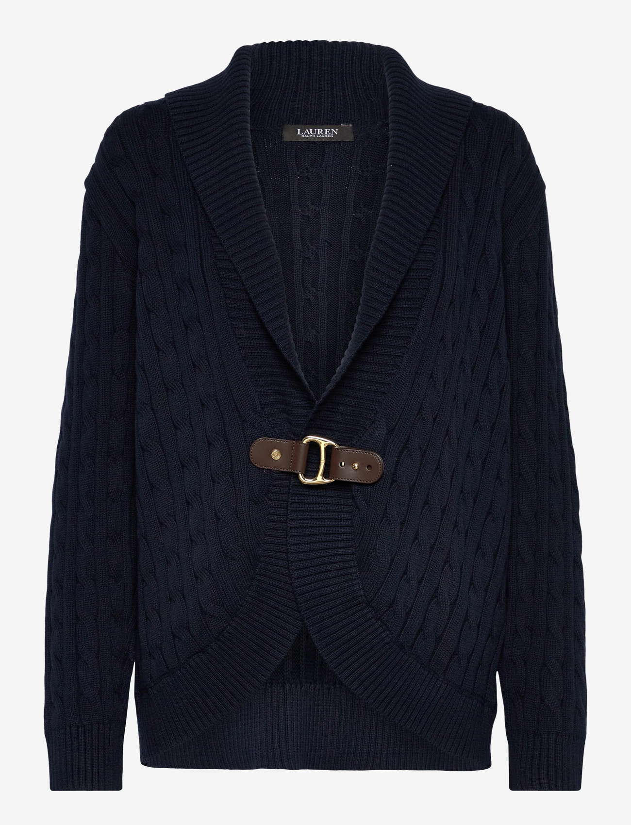 Lauren Women - Buckle-Trim Cable Shawl-Collar Cardigan - cardigans - lauren navy - 0