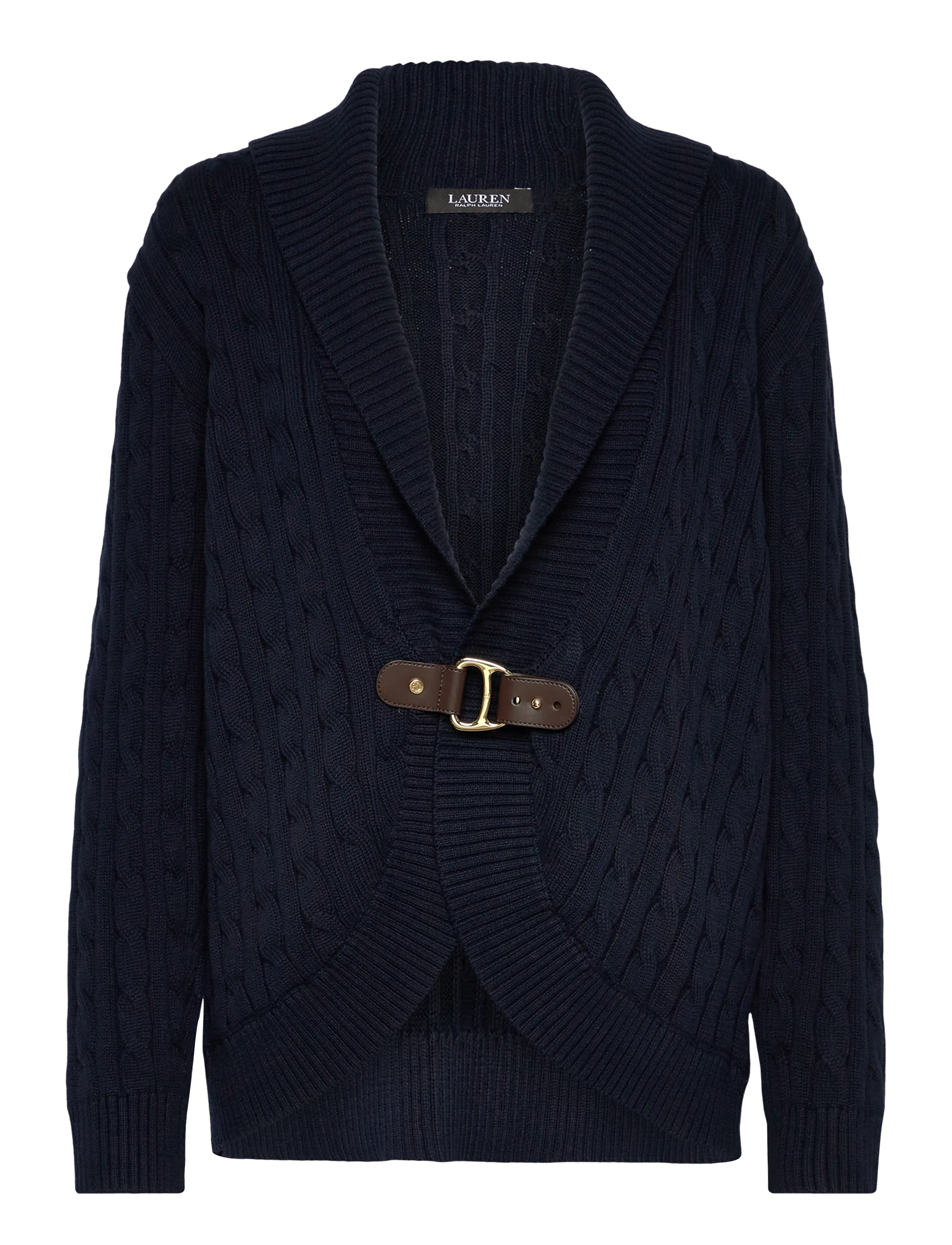 Lauren Women Buckle-Trim Cable Shawl-Collar Cardigan - Transitional Layering - LAUREN NAVY / navy