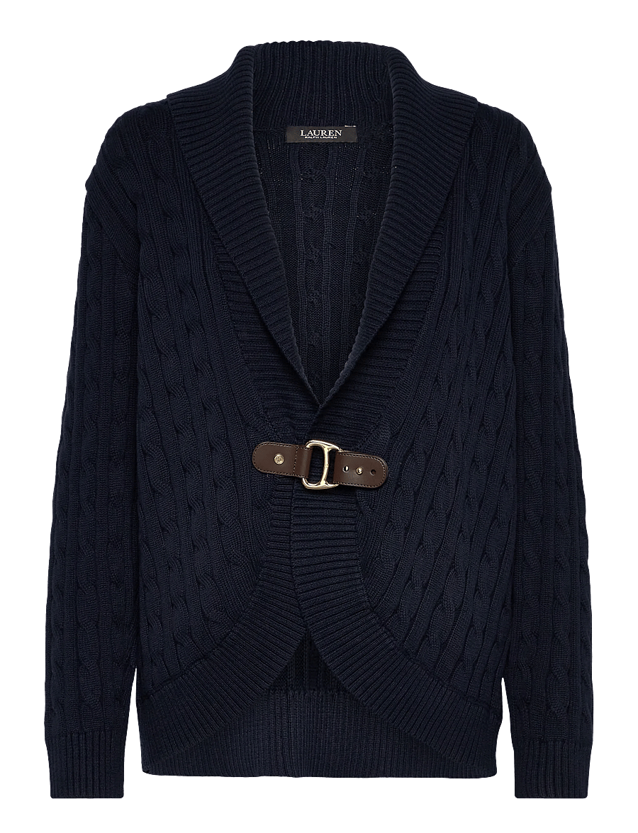 Lauren Women - Buckle-Trim Cable Shawl-Collar Cardigan - koftor - lauren navy - 1