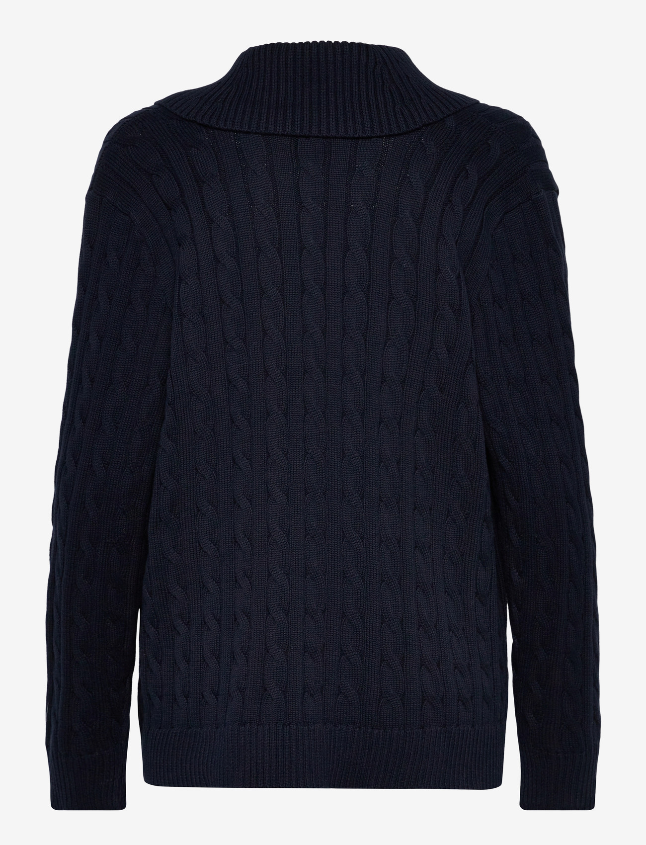 Lauren Women - Buckle-Trim Cable Shawl-Collar Cardigan - cardigans - lauren navy - 1