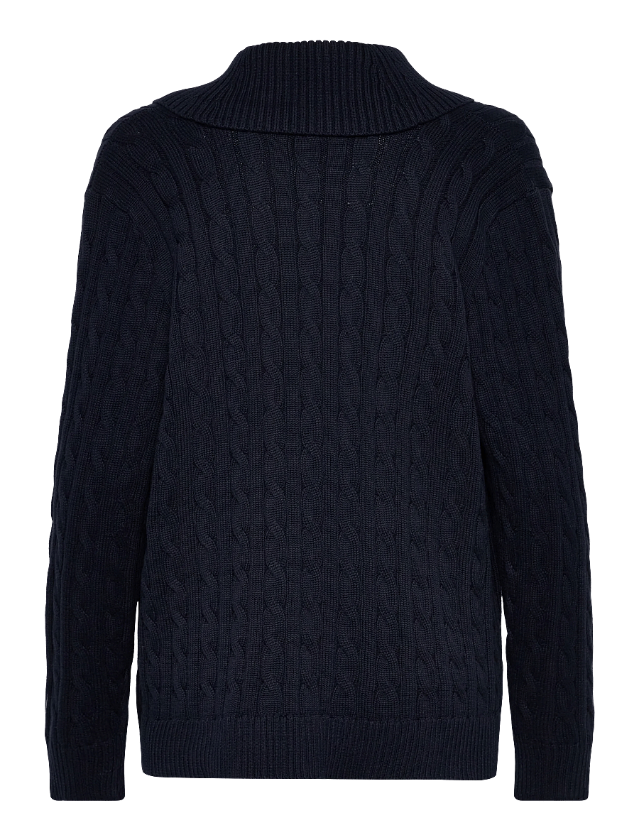 Lauren Women - Buckle-Trim Cable Shawl-Collar Cardigan - koftor - lauren navy - 2