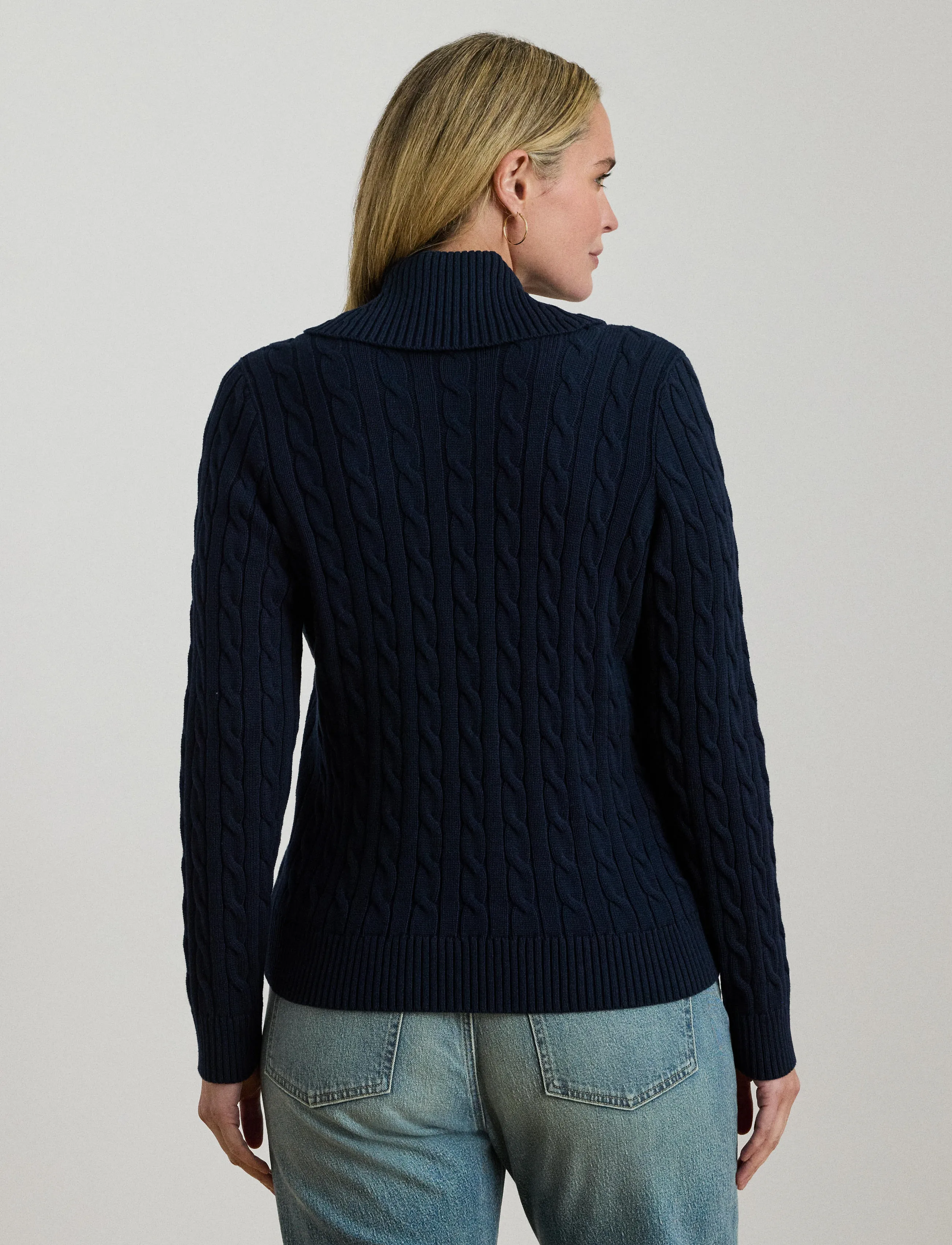 Lauren Women - Buckle-Trim Cable Shawl-Collar Cardigan - cardigans - lauren navy - 3