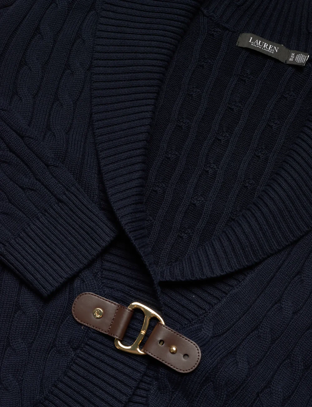 Lauren Women - Buckle-Trim Cable Shawl-Collar Cardigan - cardigans - lauren navy - 2