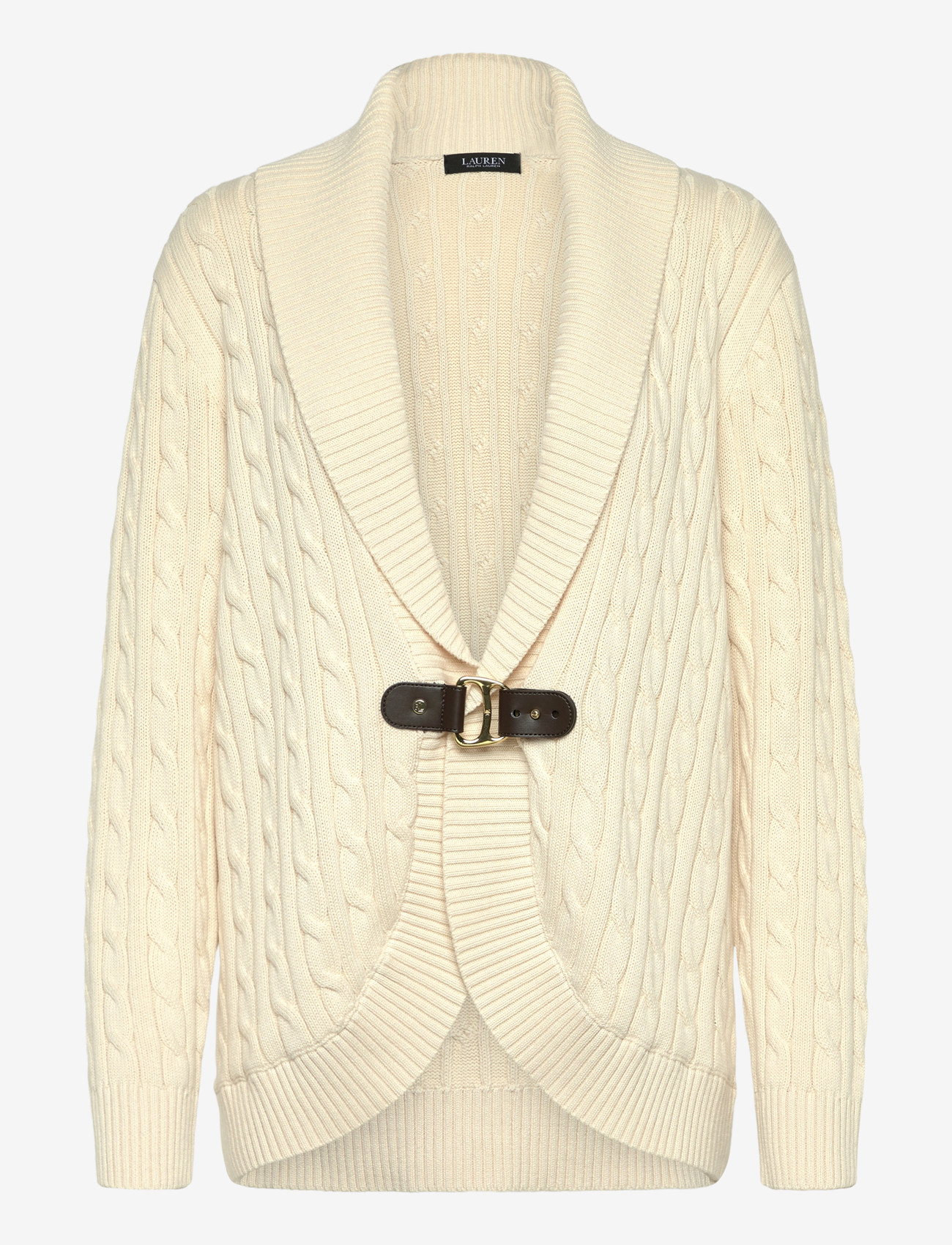 Lauren Women - Buckle-Trim Cable Shawl-Collar Cardigan - cardigans - mascarpone cream - 0