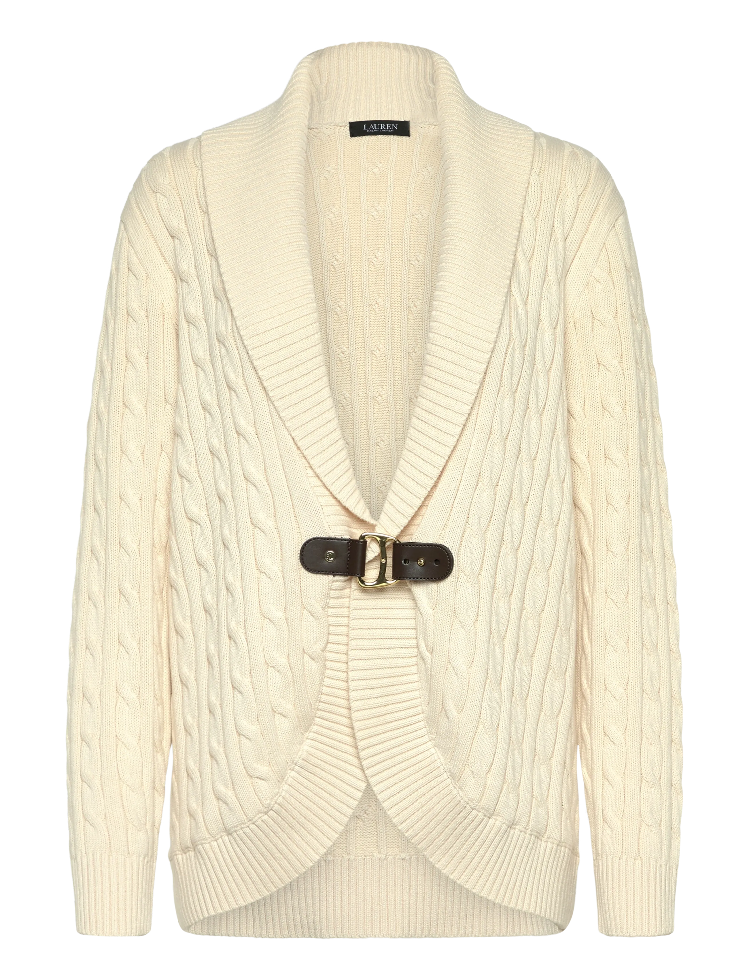 Lauren Women Buckle-Trim Cable Shawl-Collar Cardigan - Cardigans - MASCARPONE CREAM / cream