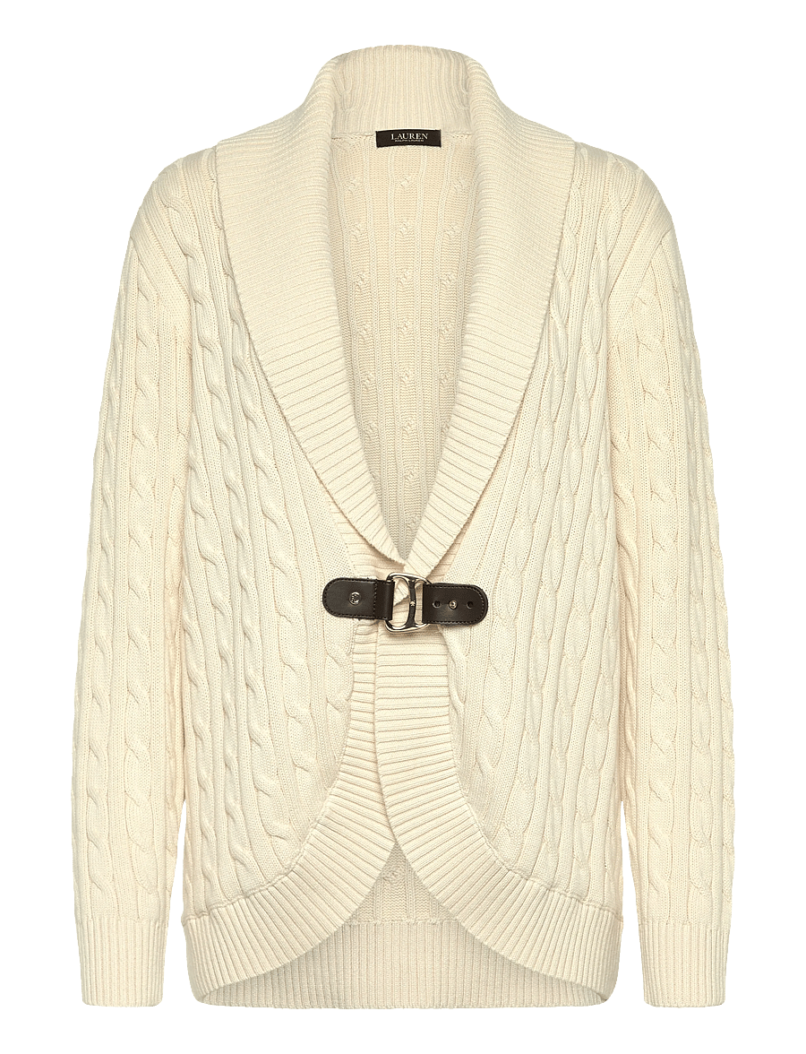 Lauren Women - Buckle-Trim Cable Shawl-Collar Cardigan - koftor - mascarpone cream - 1