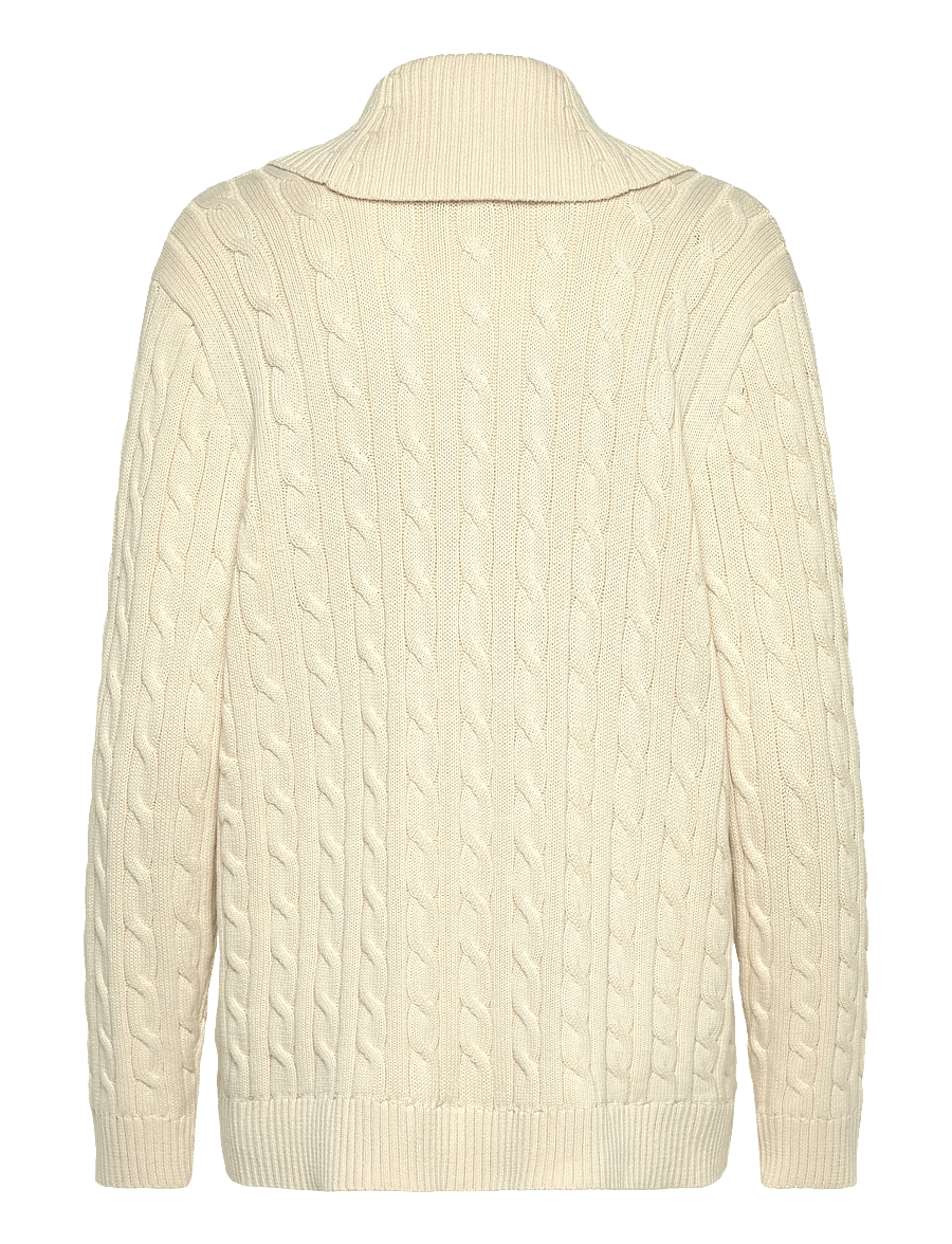 Lauren Women - Buckle-Trim Cable Shawl-Collar Cardigan - koftor - mascarpone cream - 2