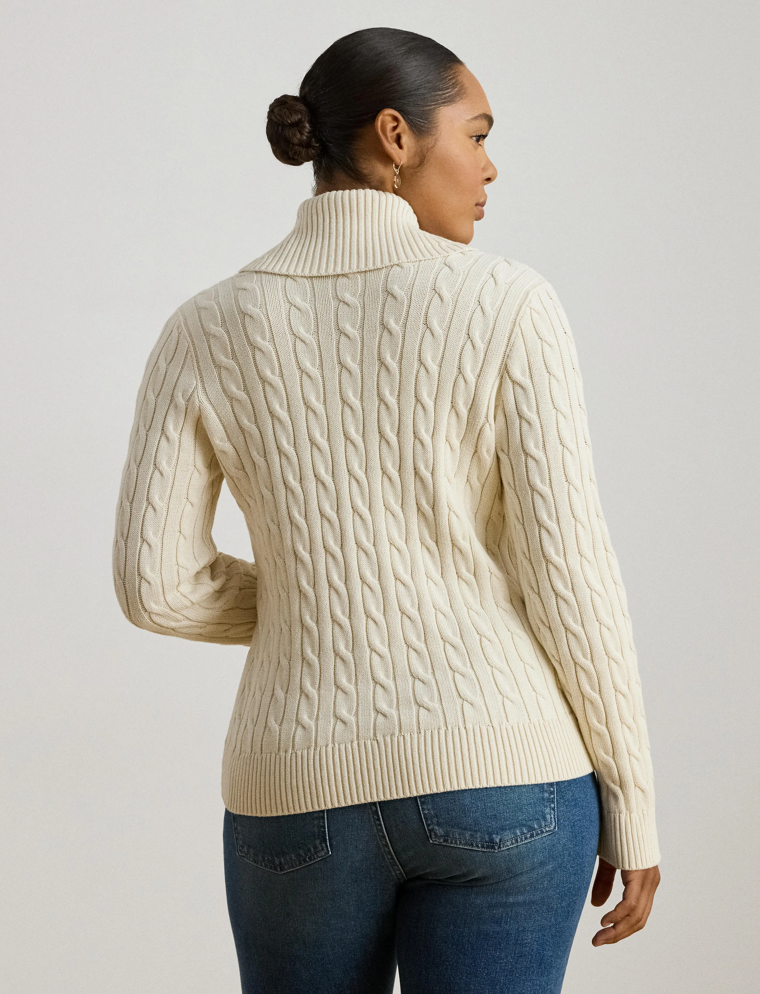 Lauren Women - Buckle-Trim Cable Shawl-Collar Cardigan - cardigans - mascarpone cream - 5