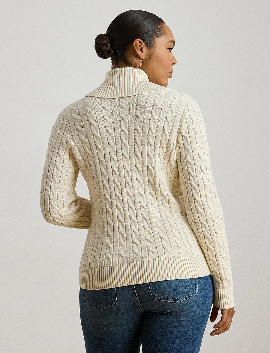 Lauren Women - Buckle-Trim Cable Shawl-Collar Cardigan - koftor - mascarpone cream - 5