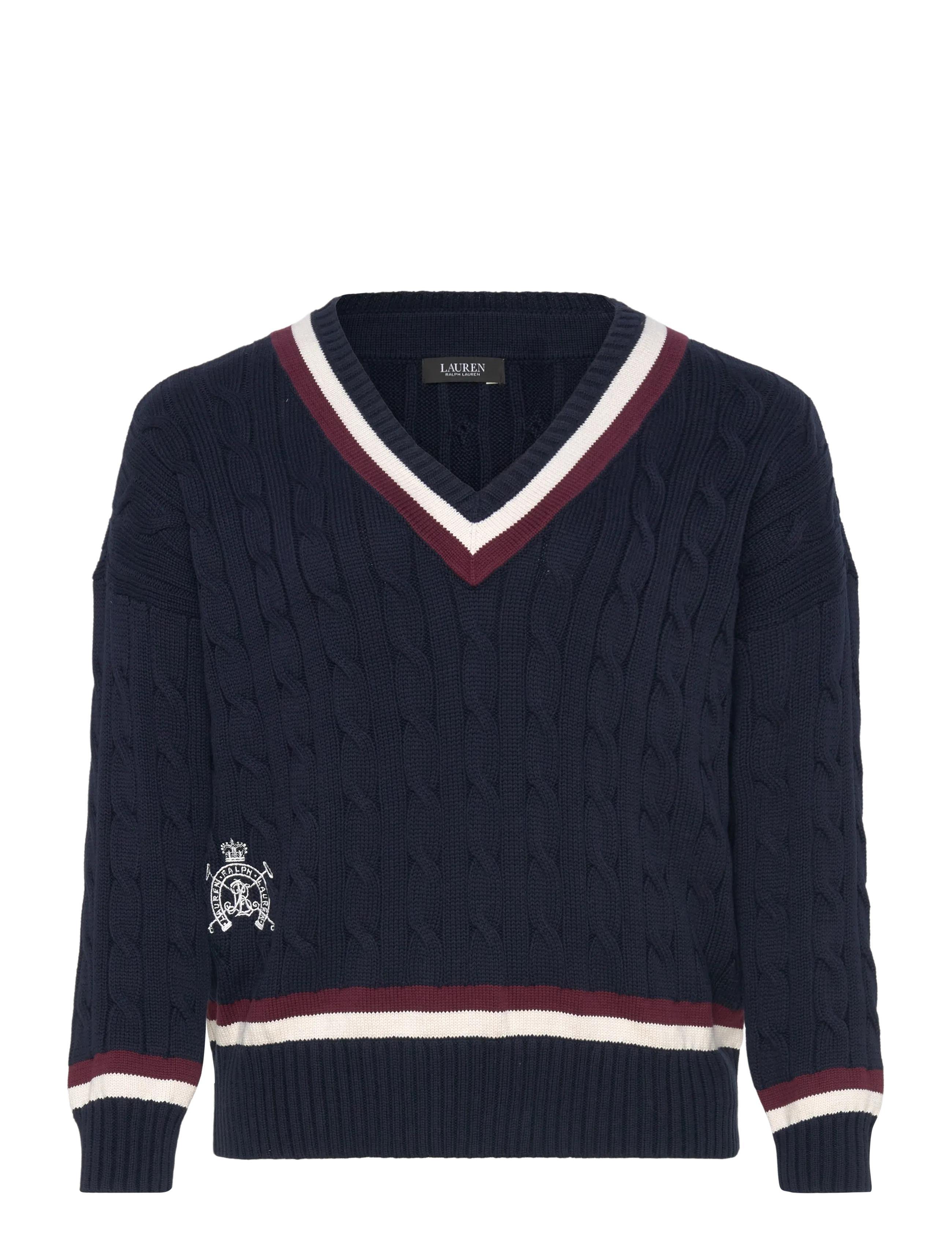 Lauren Women Cable-Knit Cotton Cricket Sweater - Pullover - LAUREN NAVY/CREAM / navy
