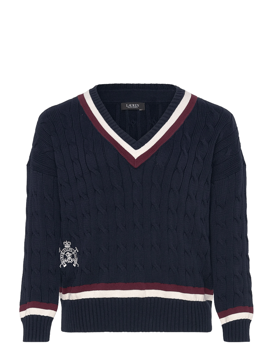Lauren Women - Cable-Knit Cotton Cricket Sweater - stickade tröjor - lauren navy/cream - 1
