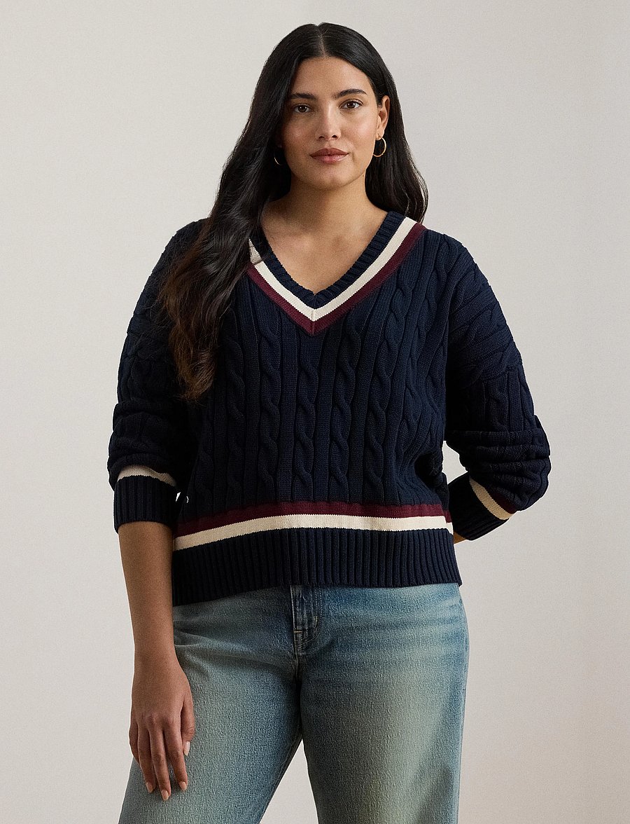 Lauren Women - Cable-Knit Cotton Cricket Sweater - stickade tröjor - lauren navy/cream - 0