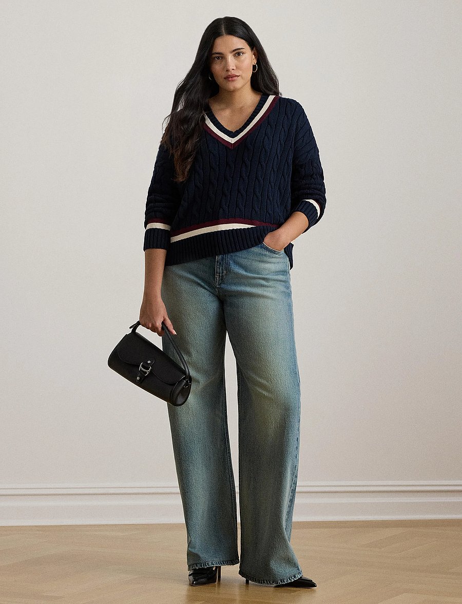 Lauren Women - Cable-Knit Cotton Cricket Sweater - stickade tröjor - lauren navy/cream - 3