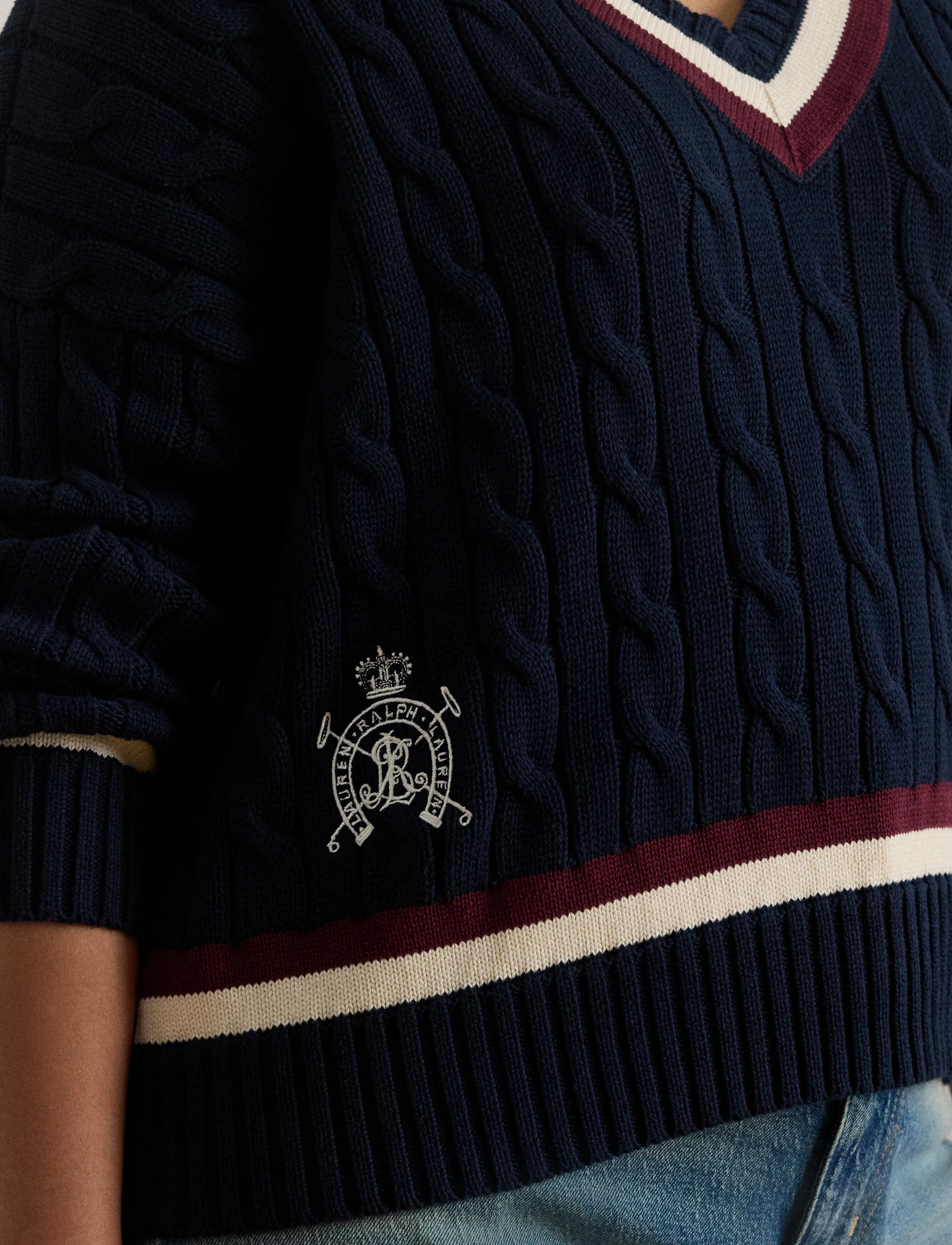 Lauren Women - Cable-Knit Cotton Cricket Sweater - pullover - lauren navy/cream - 4