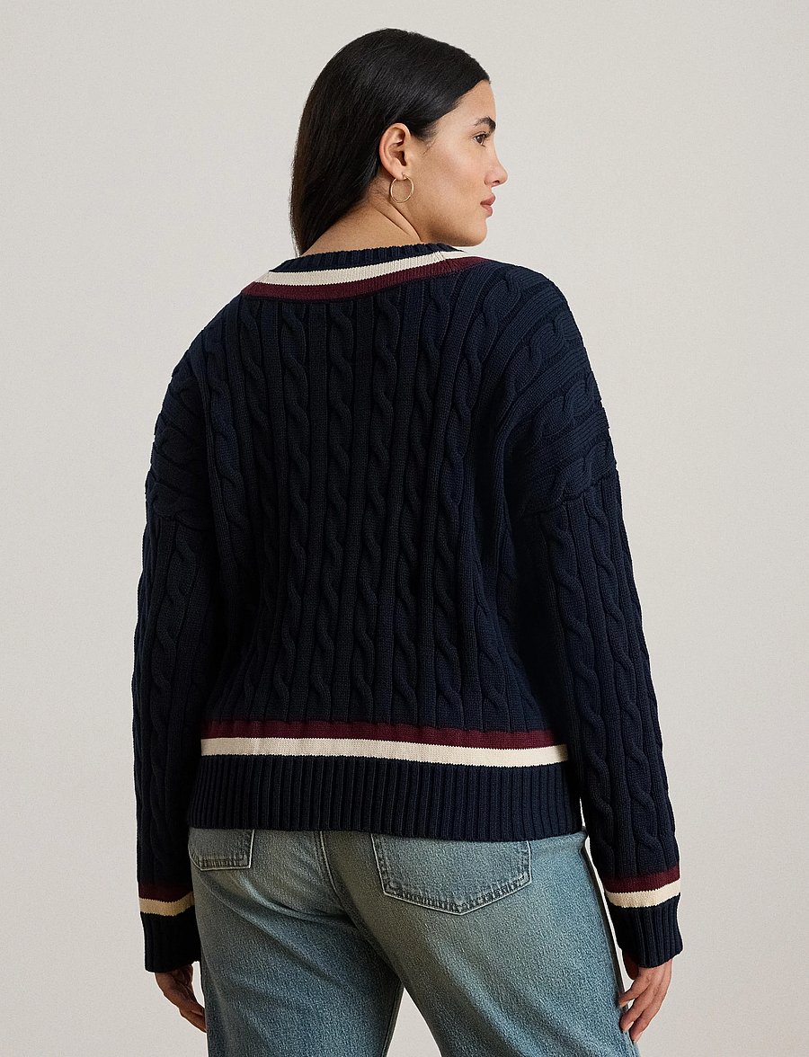 Lauren Women - Cable-Knit Cotton Cricket Sweater - stickade tröjor - lauren navy/cream - 5