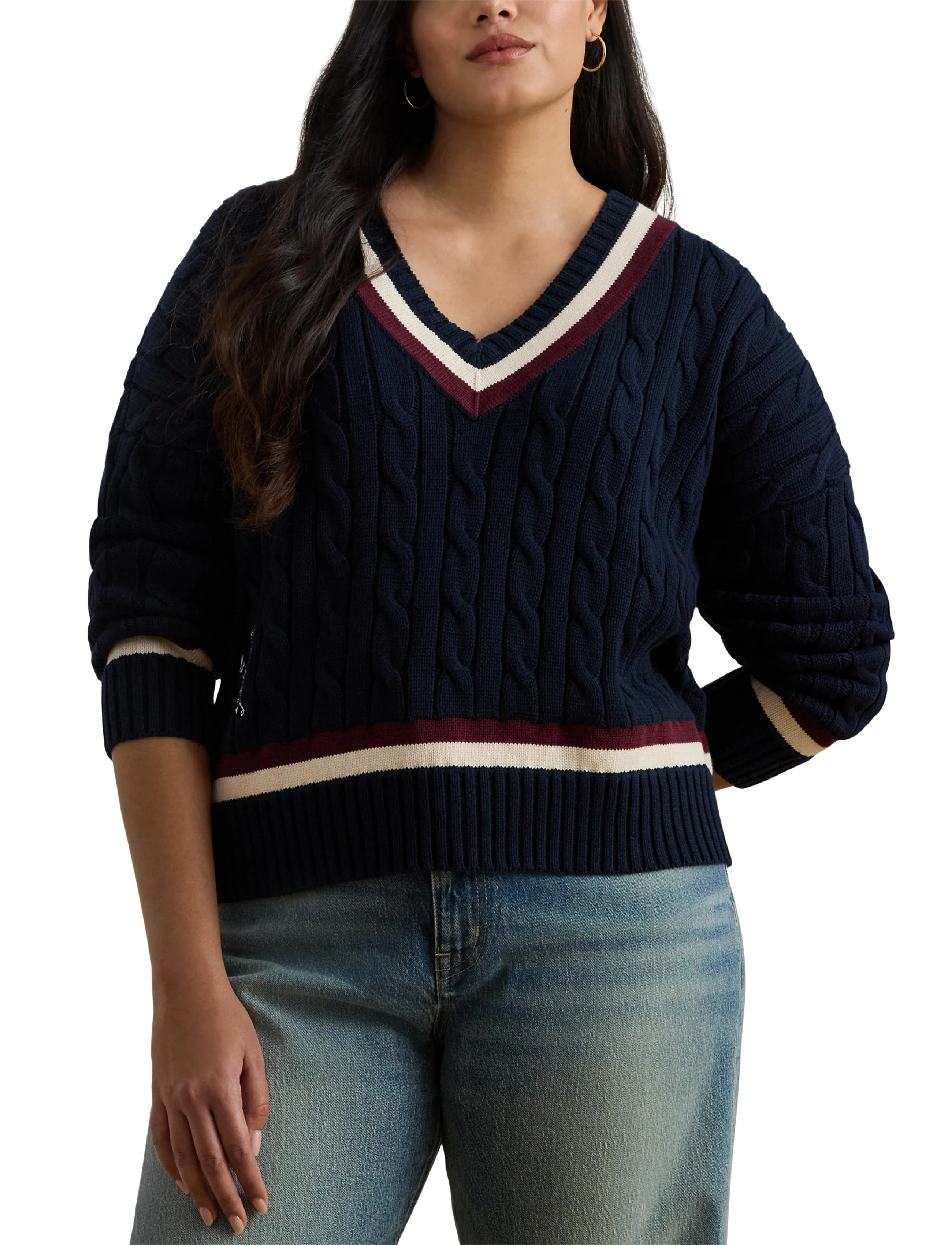 Lauren Women Cable-Knit Cotton Cricket Sweater stickade tröjor dam – bild 5