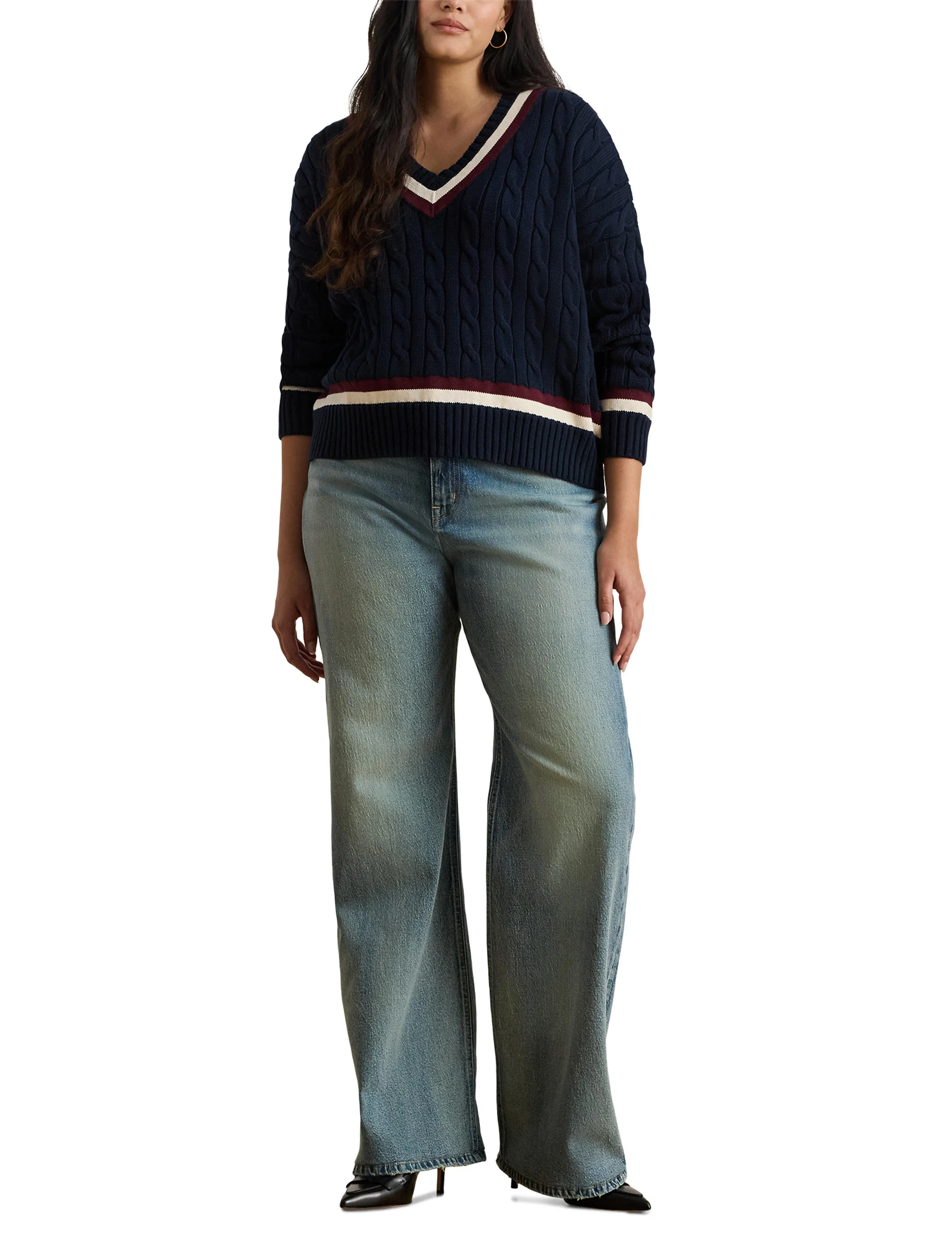 Lauren Women Cable-Knit Cotton Cricket Sweater stickade tröjor dam – bild 6