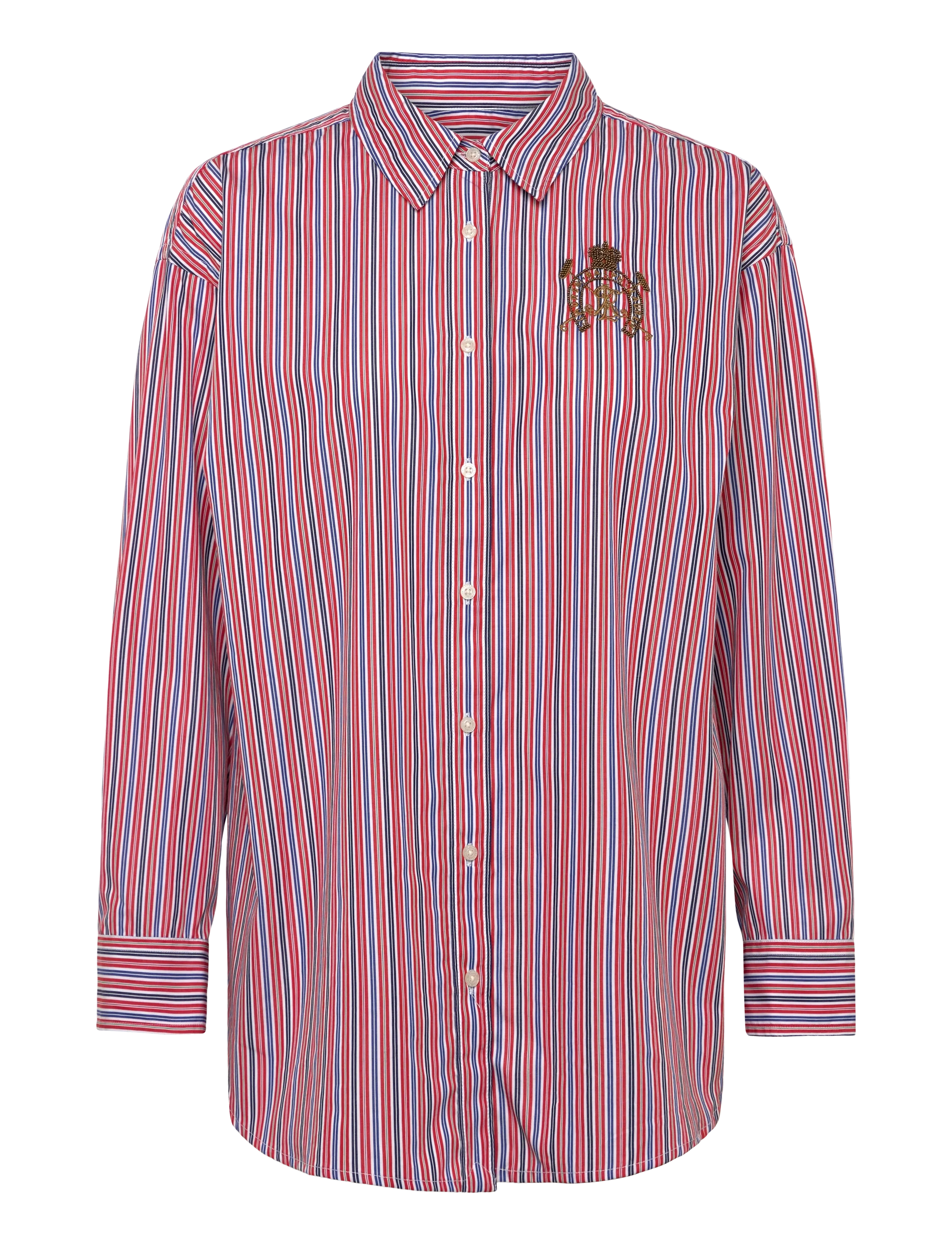 Lauren Women Relaxed Fit Striped Broadcloth Shirt - Tøj - ORANGE/BLUE/WHITE / red