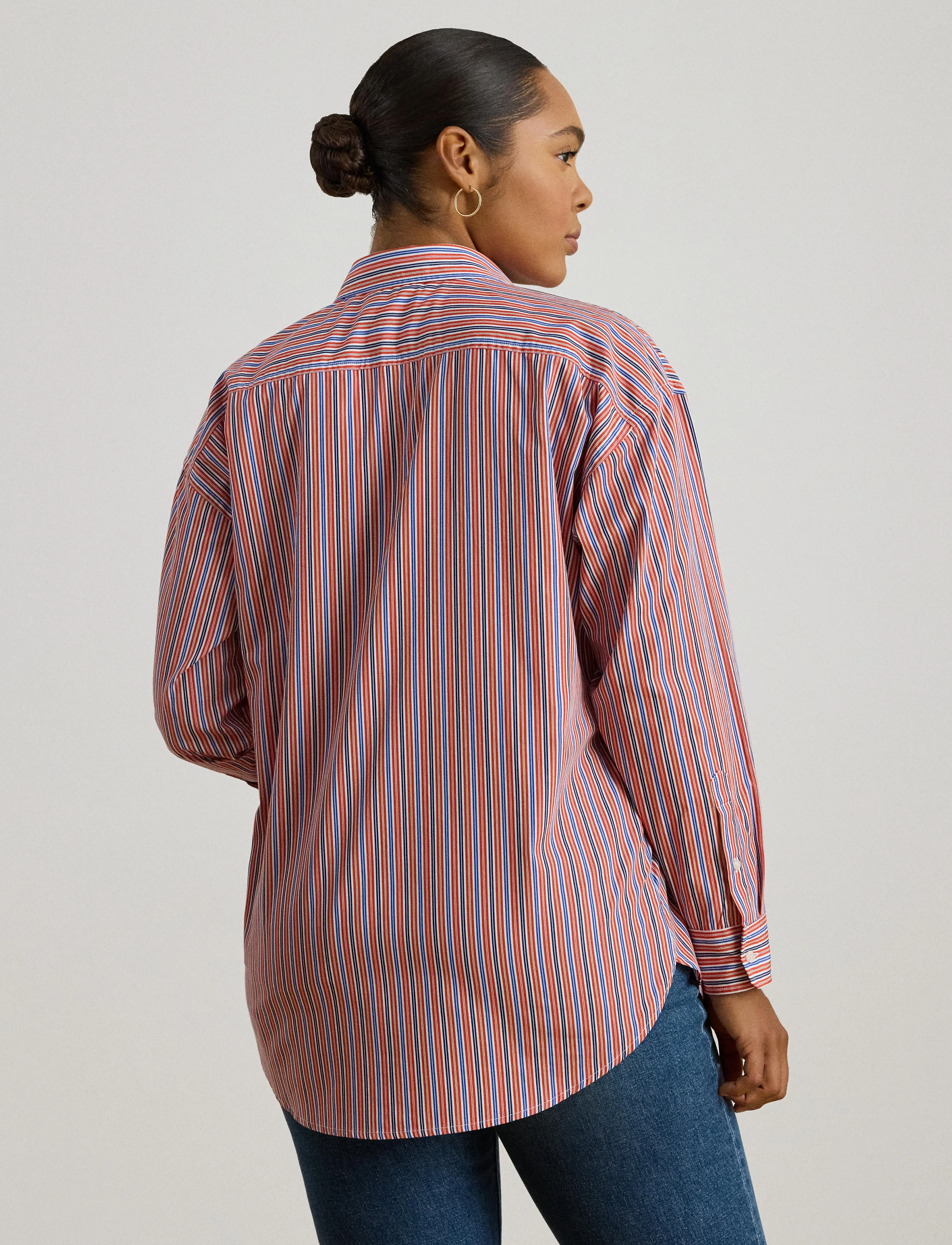 Lauren Women Relaxed Fit Striped Broadcloth Shirt, Kvinder, Afslappet Stribet Skjorte, Rød, Str: 46-48