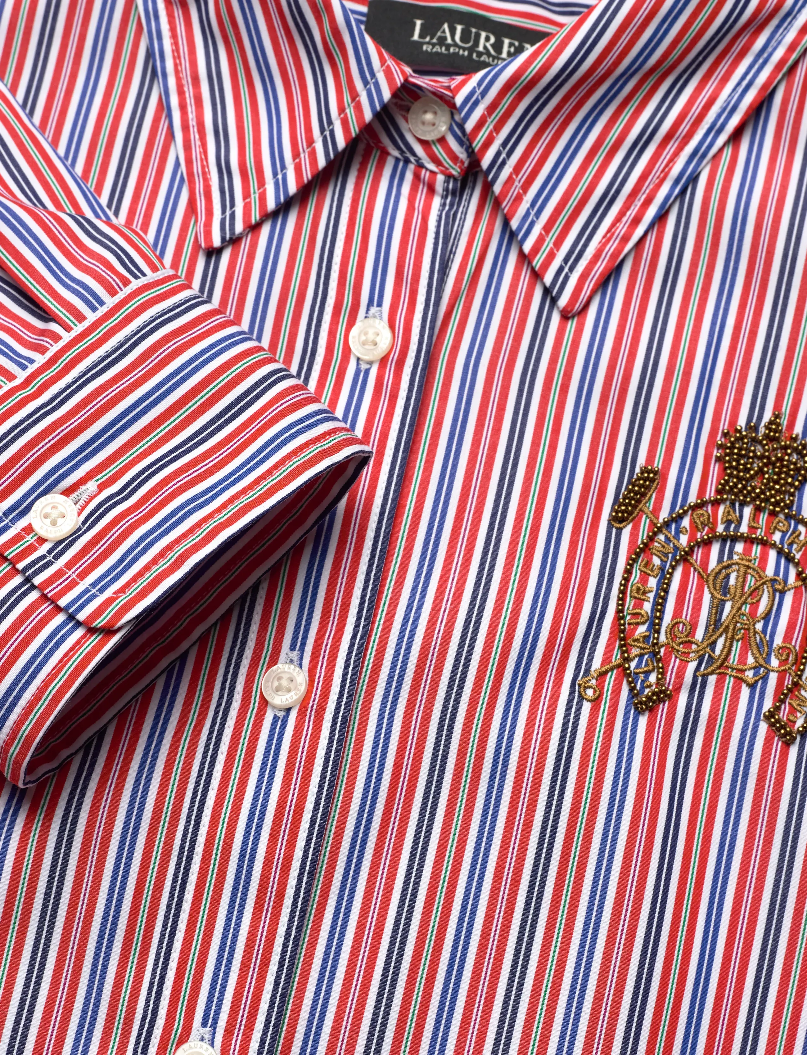 Lauren Women - Relaxed Fit Striped Broadcloth Shirt - long-sleeved shirts - orange/blue/white - 5