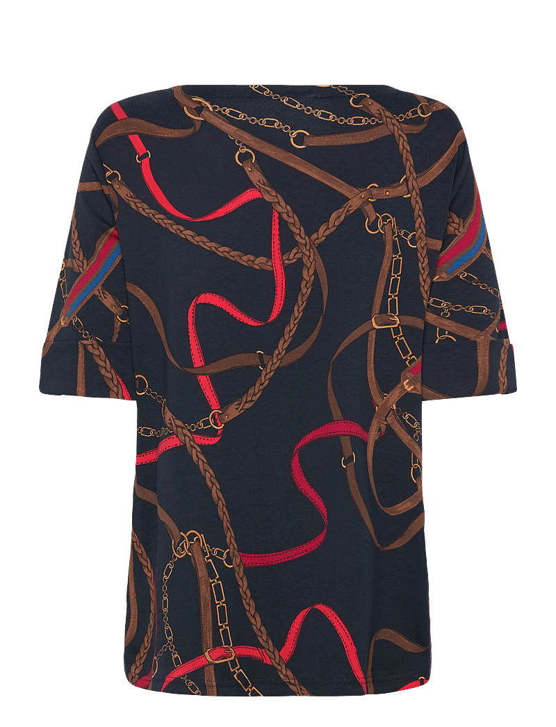 Lauren Women - Belting-Print Cotton Boatneck Tee - t-shirts - navy multi - 1