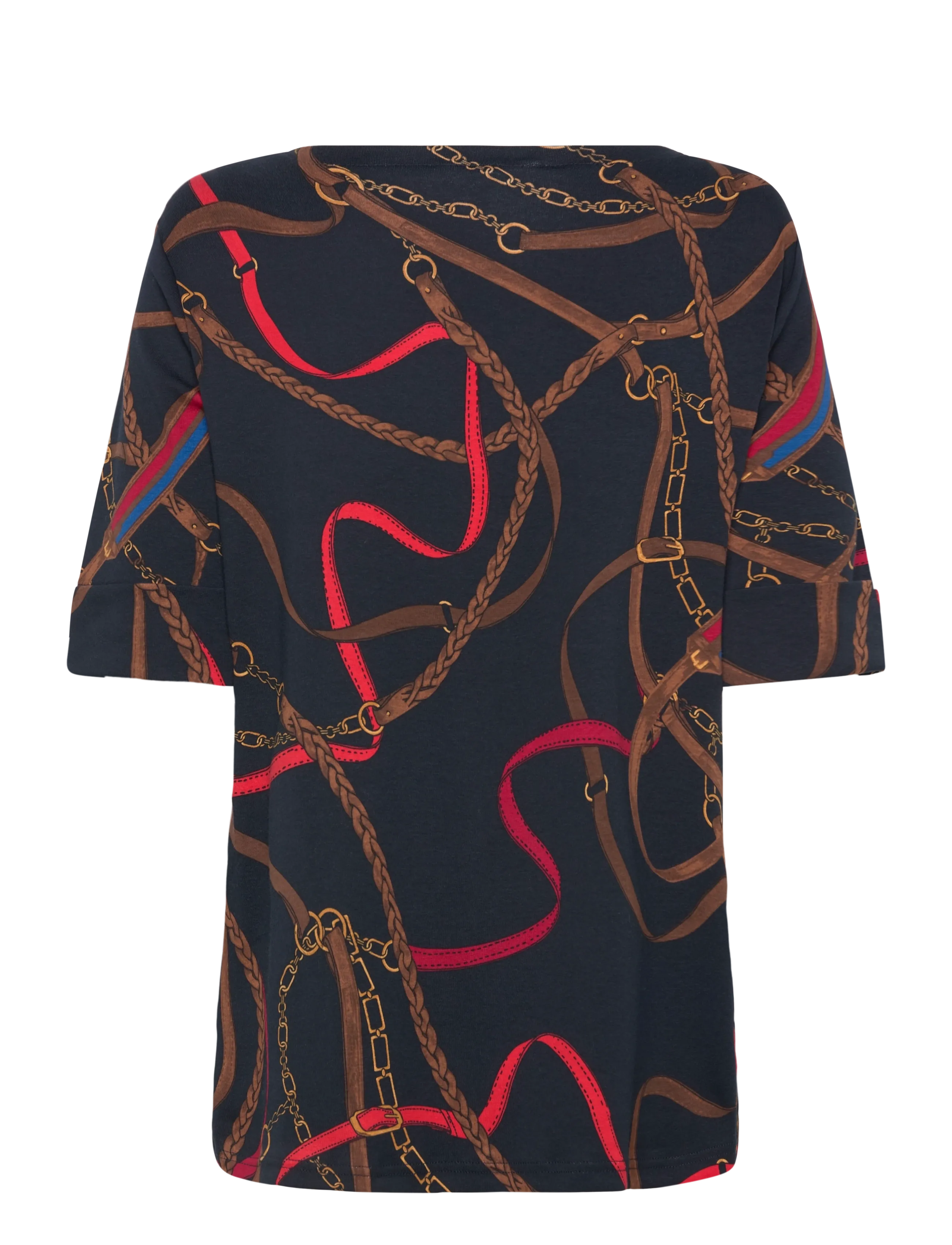 Lauren Women - Belting-Print Cotton Boatneck Tee - navy multi - 2