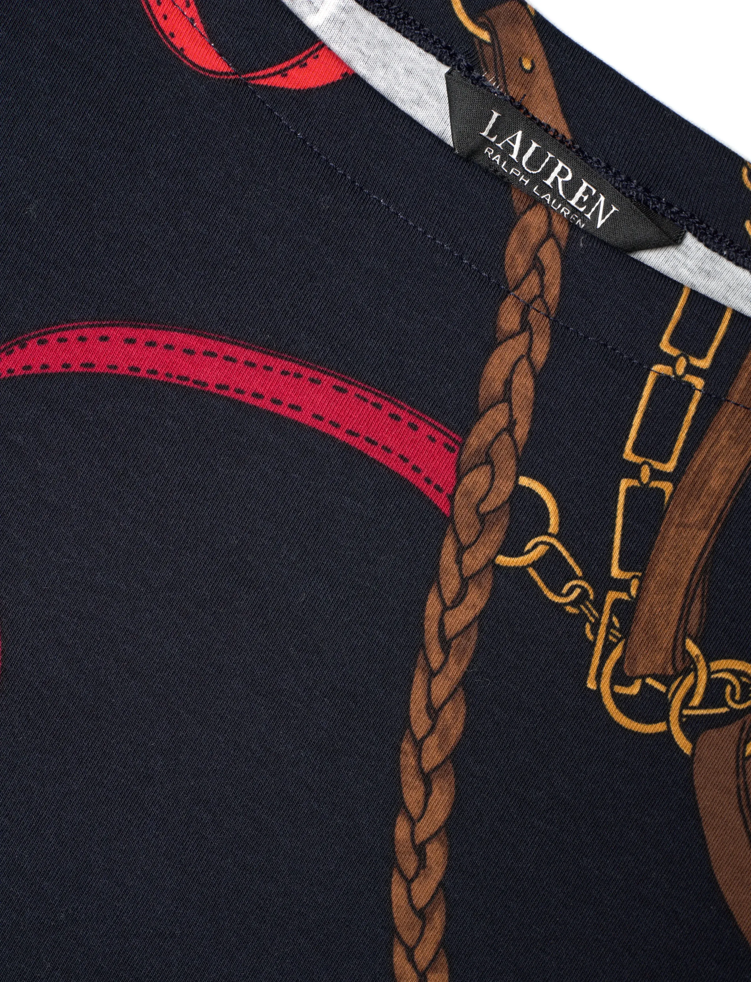 Lauren Women - Belting-Print Cotton Boatneck Tee - navy multi - 5