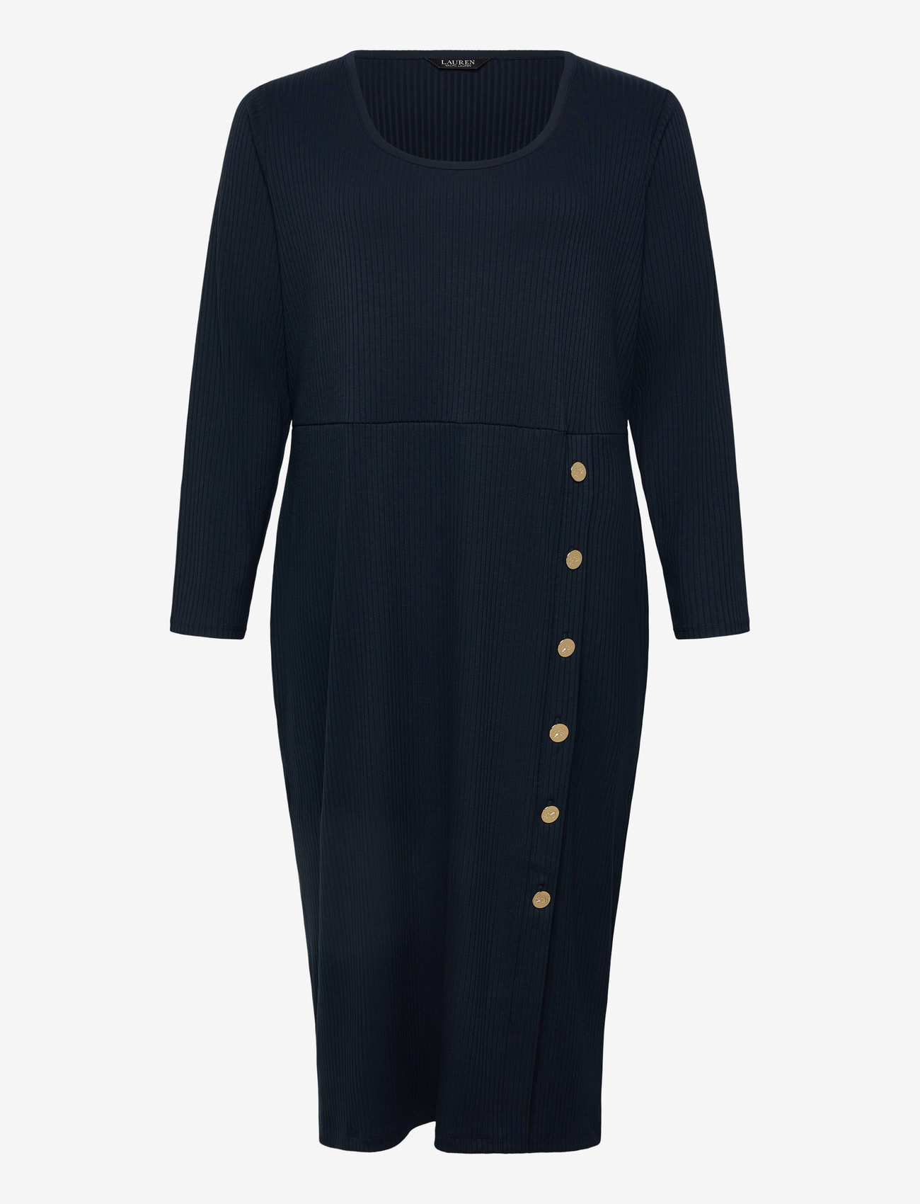 Lauren Women - Button-Trim Rib-Knit Dress - midikleider - lauren navy - 0
