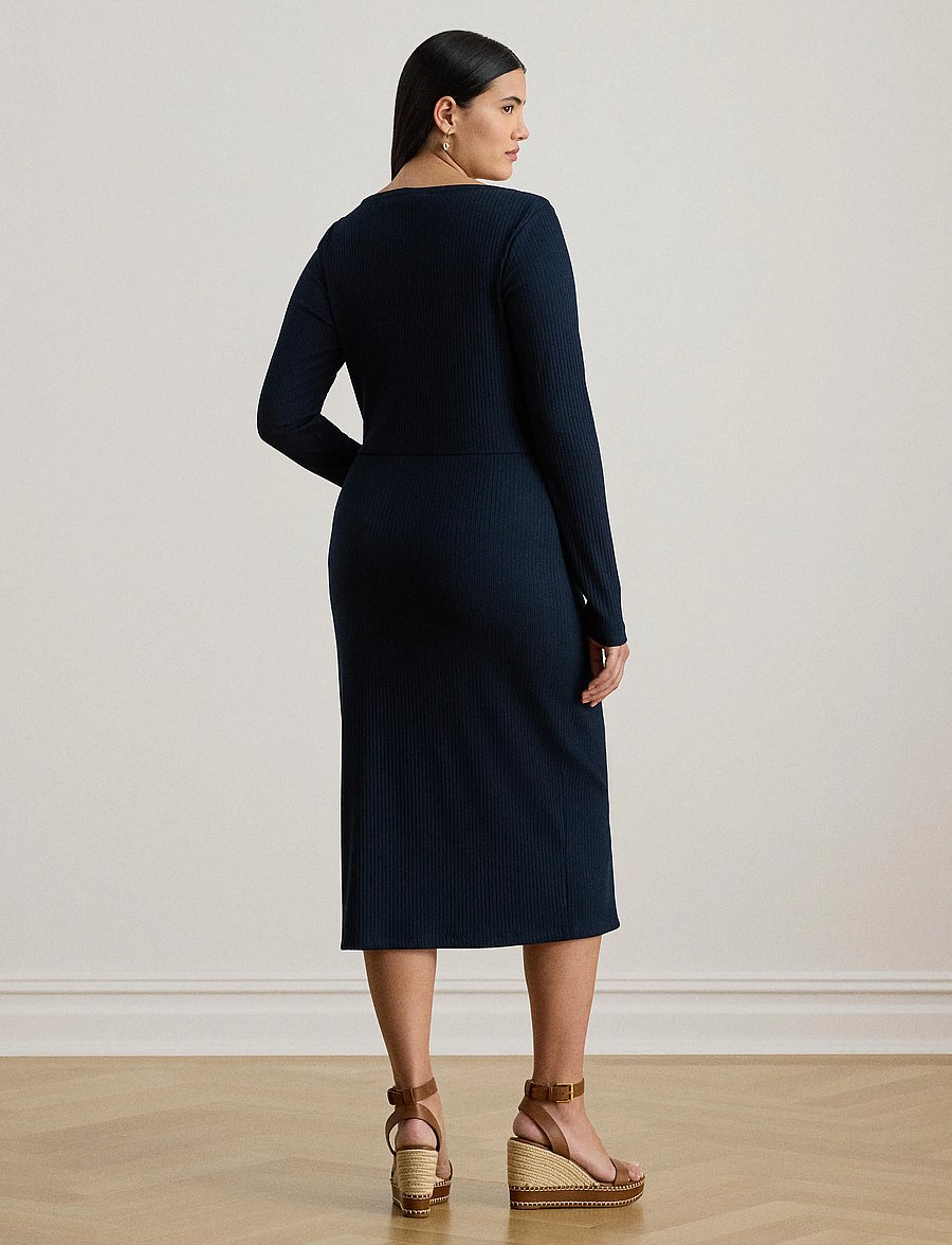 Lauren Women - Button-Trim Rib-Knit Dress - midikleider - lauren navy - 3