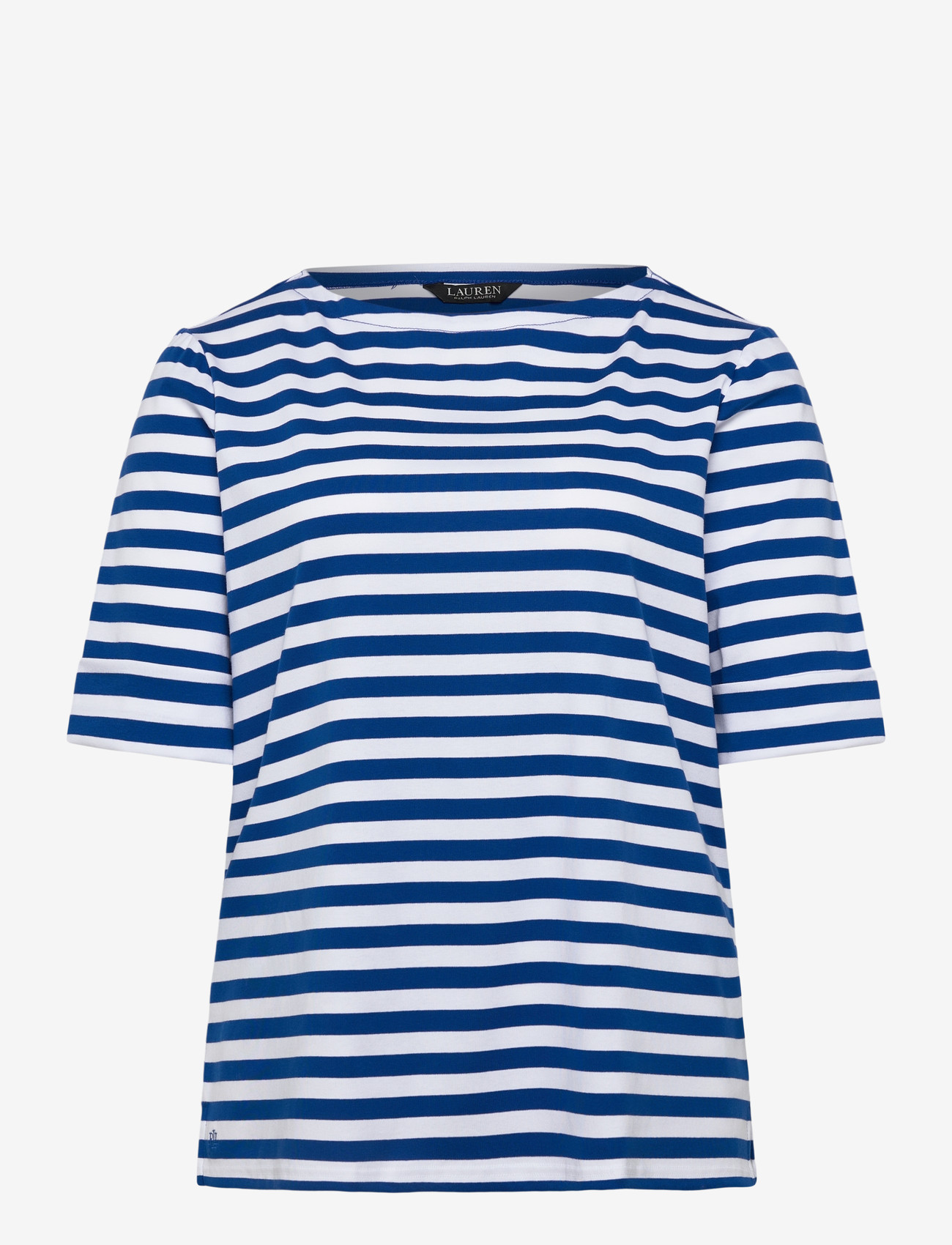 Lauren Women - Striped Stretch Cotton Boatneck Tee - t-shirts - cruise royal/whit - 0