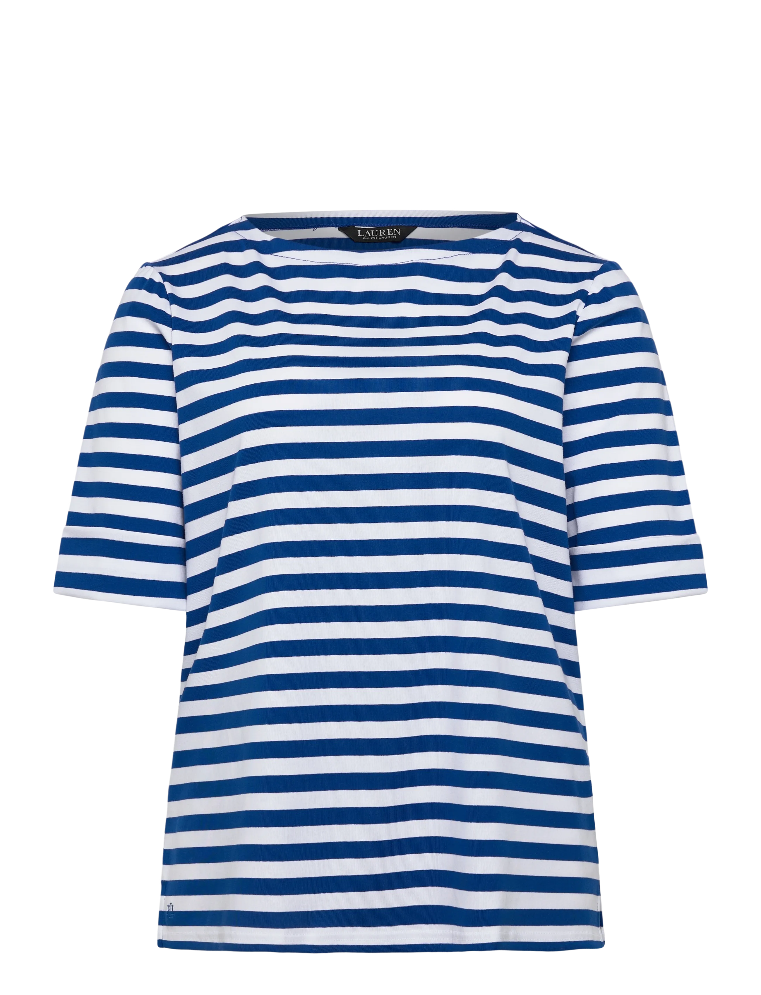 Striped Stretch Cotton Boatneck Tee - CRUISE ROYAL/WHIT