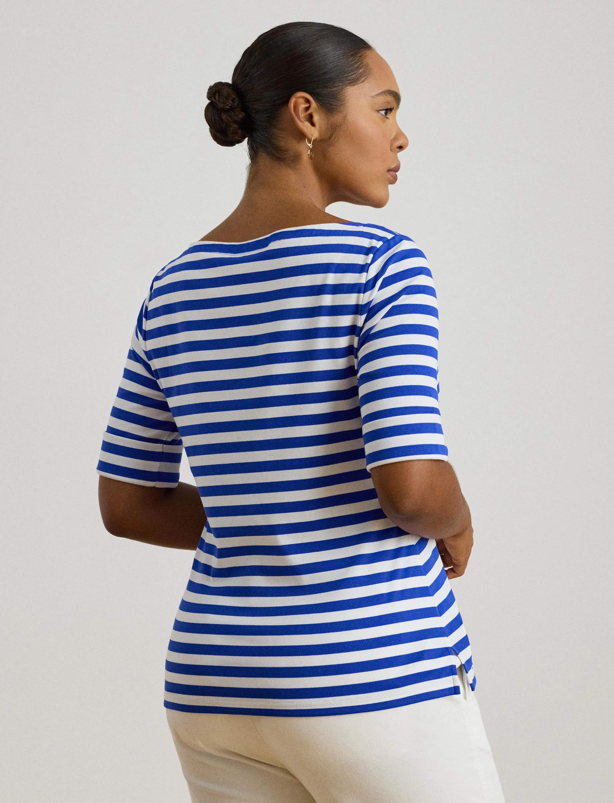 Lauren Women - Striped Stretch Cotton Boatneck Tee - t-skjorter - cruise royal/whit - 3