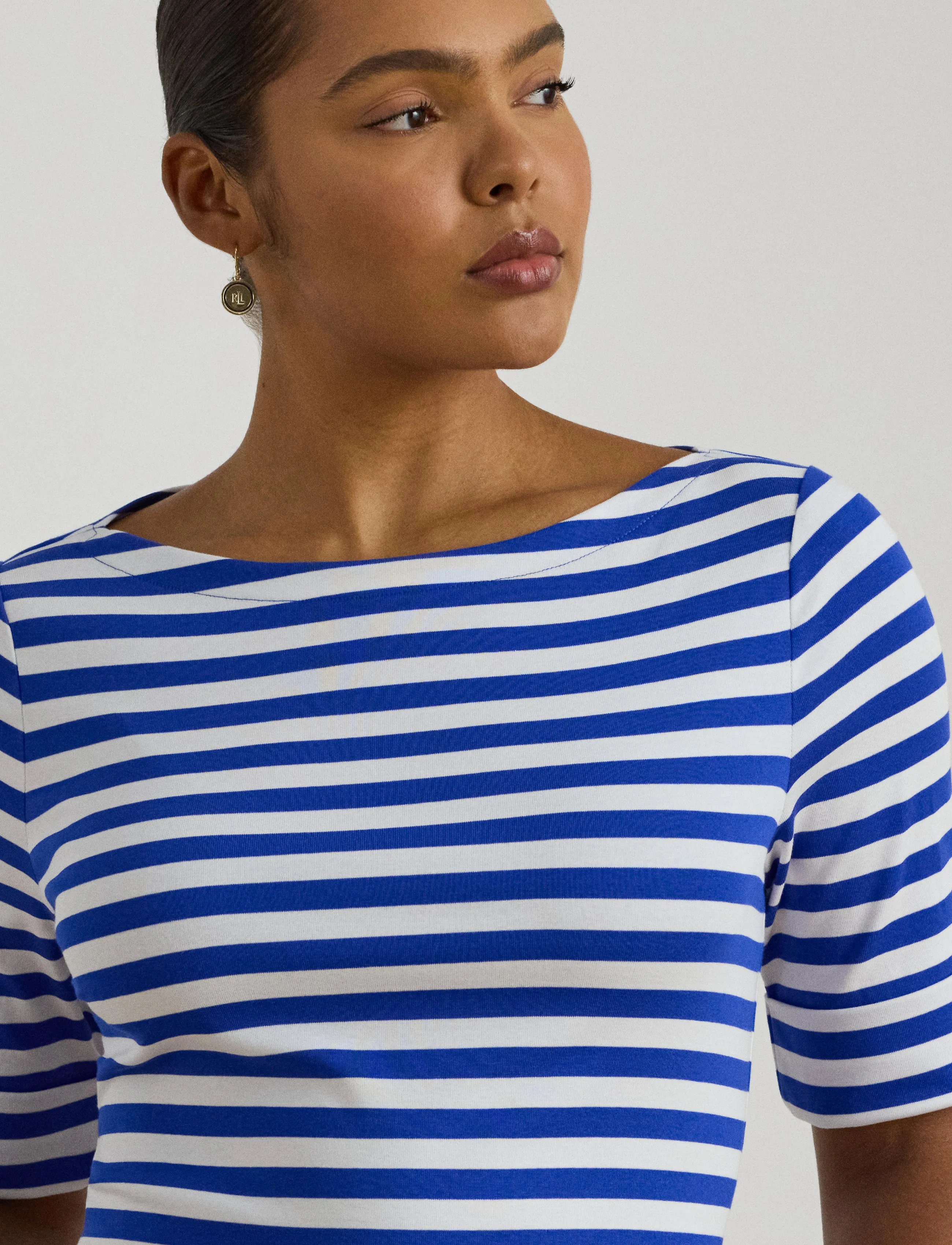 Lauren Women - Striped Stretch Cotton Boatneck Tee - t-skjorter - cruise royal/whit - 4