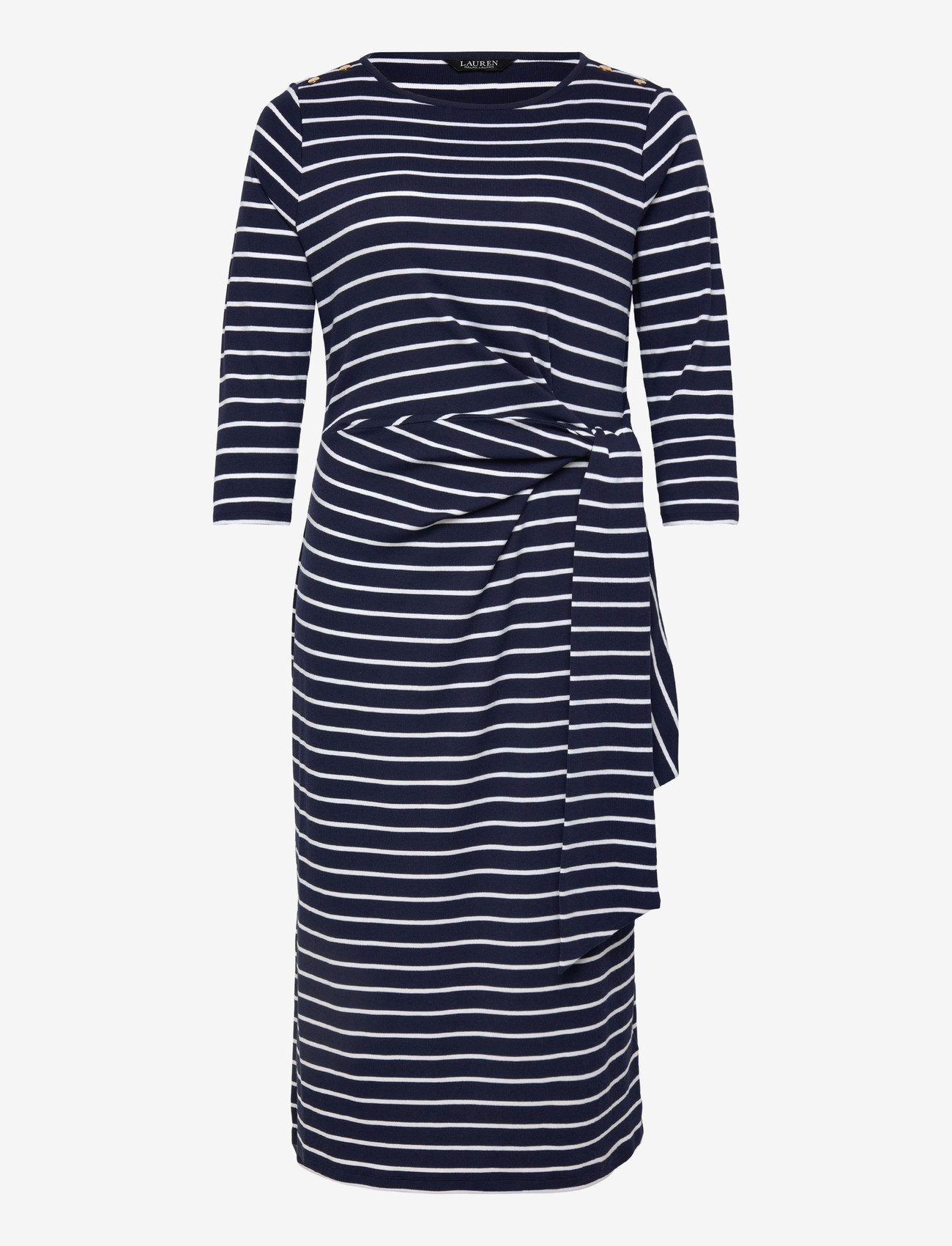 Lauren Women - Striped Tie-Front Cotton-Blend Dress - midi dresses - refined navy/whit - 0