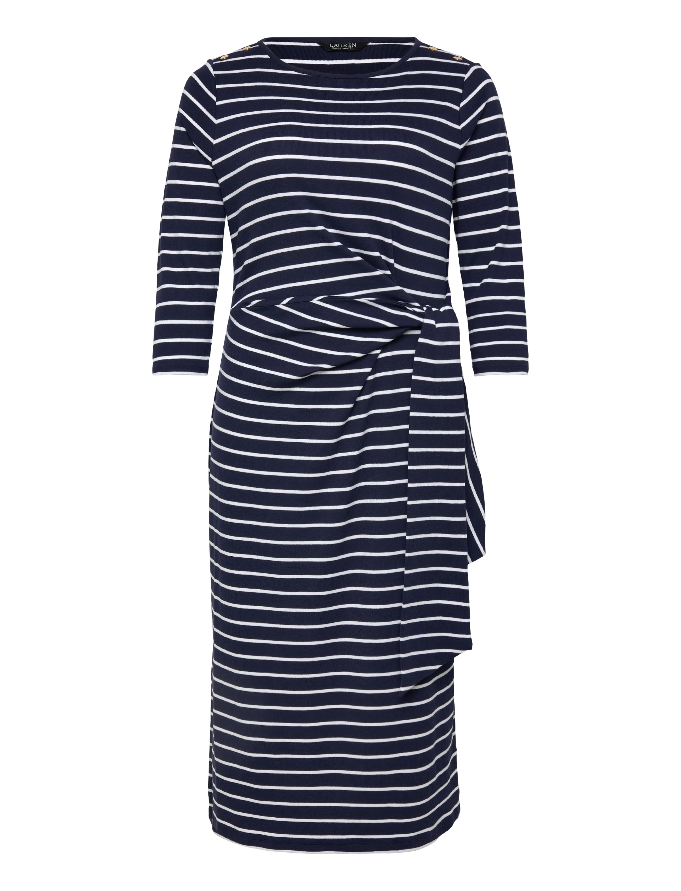 Striped Tie-Front Cotton-Blend Dress - REFINED NAVY/WHIT