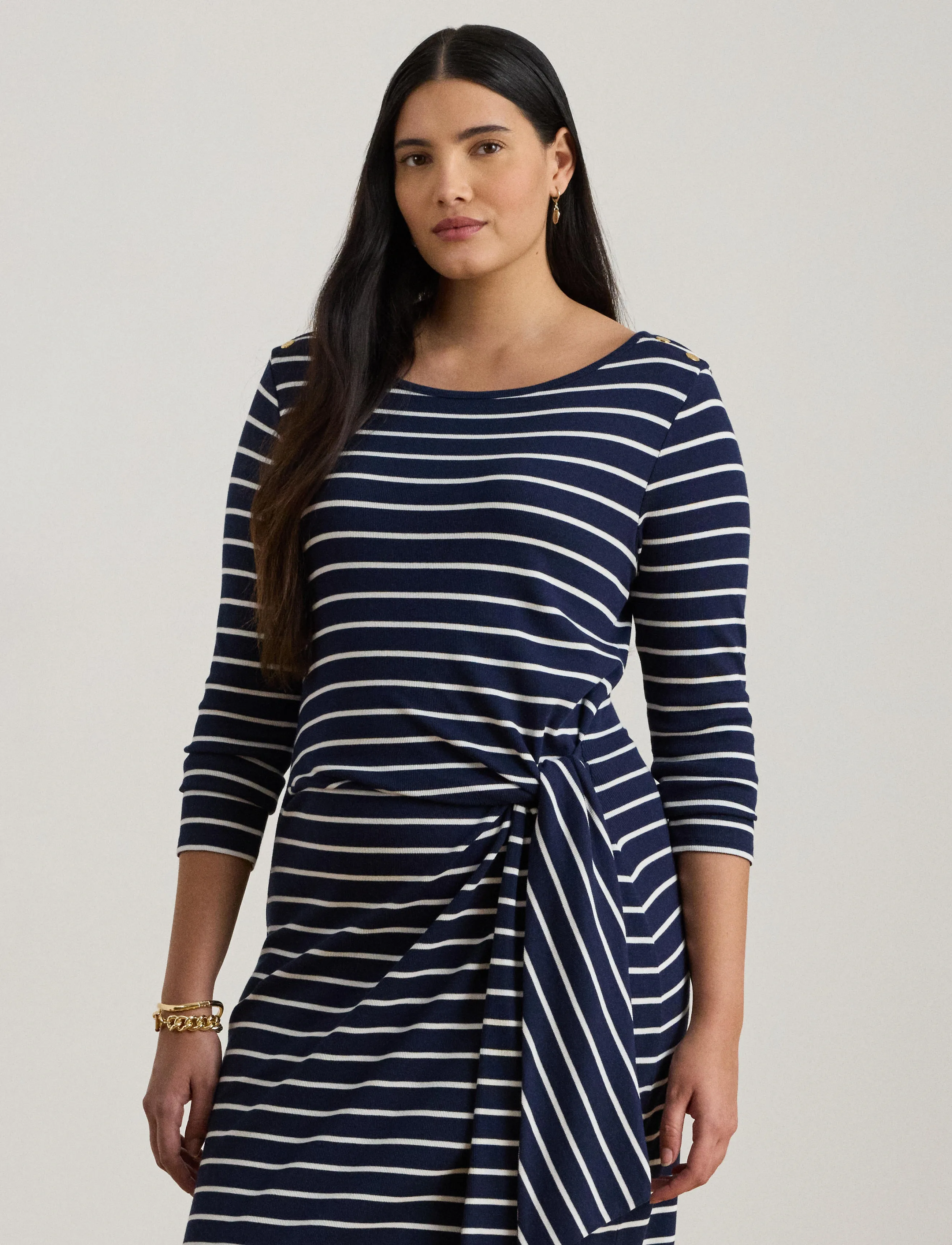Lauren Women Striped Tie-Front Cotton-Blend Dress, 46-48, Dresses, Marineblau - Knee-length & Midi, Frauen