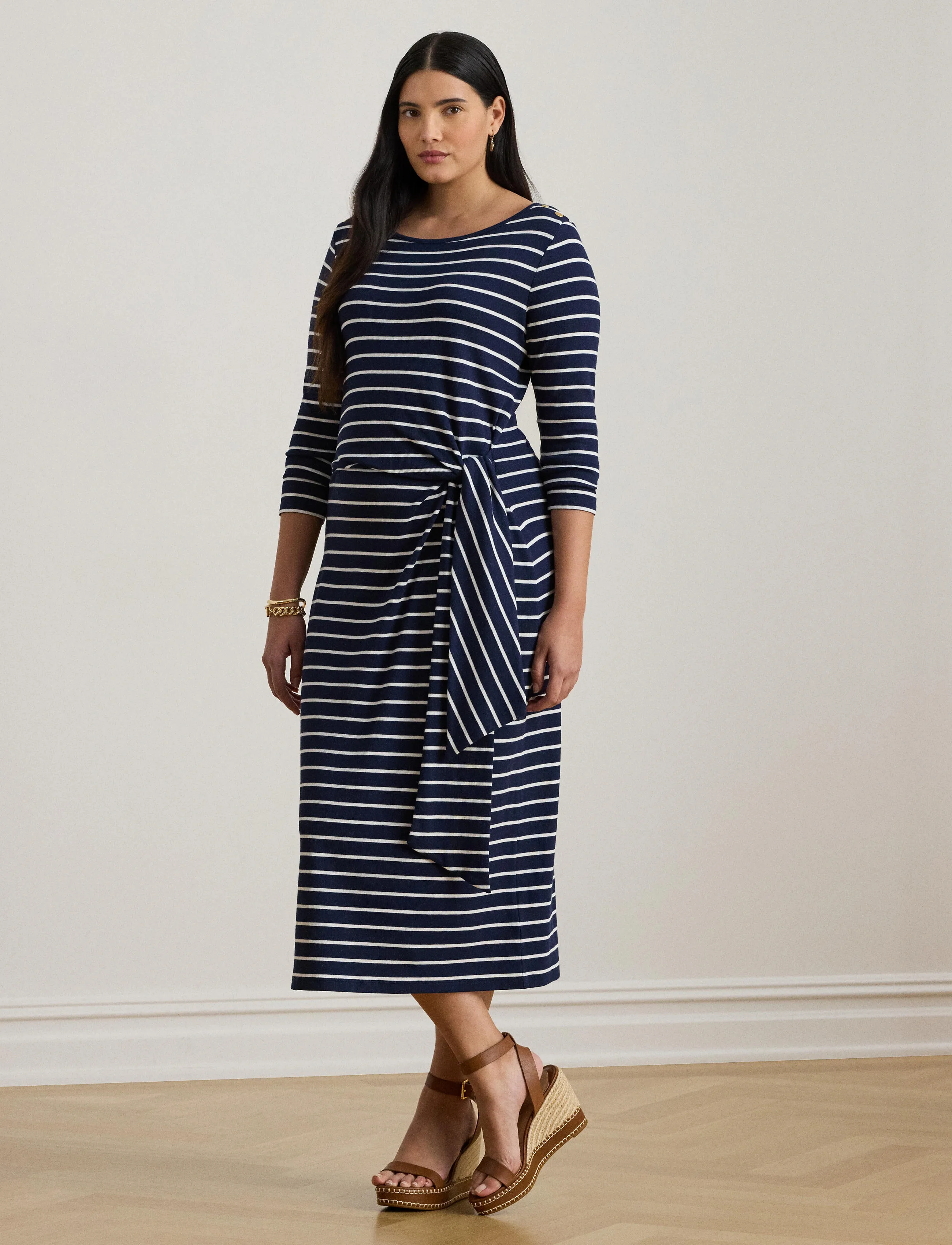 Lauren Women Striped Tie-Front Cotton-Blend Dress - Nieuwe Mode - REFINED NAVY/WHIT / navy