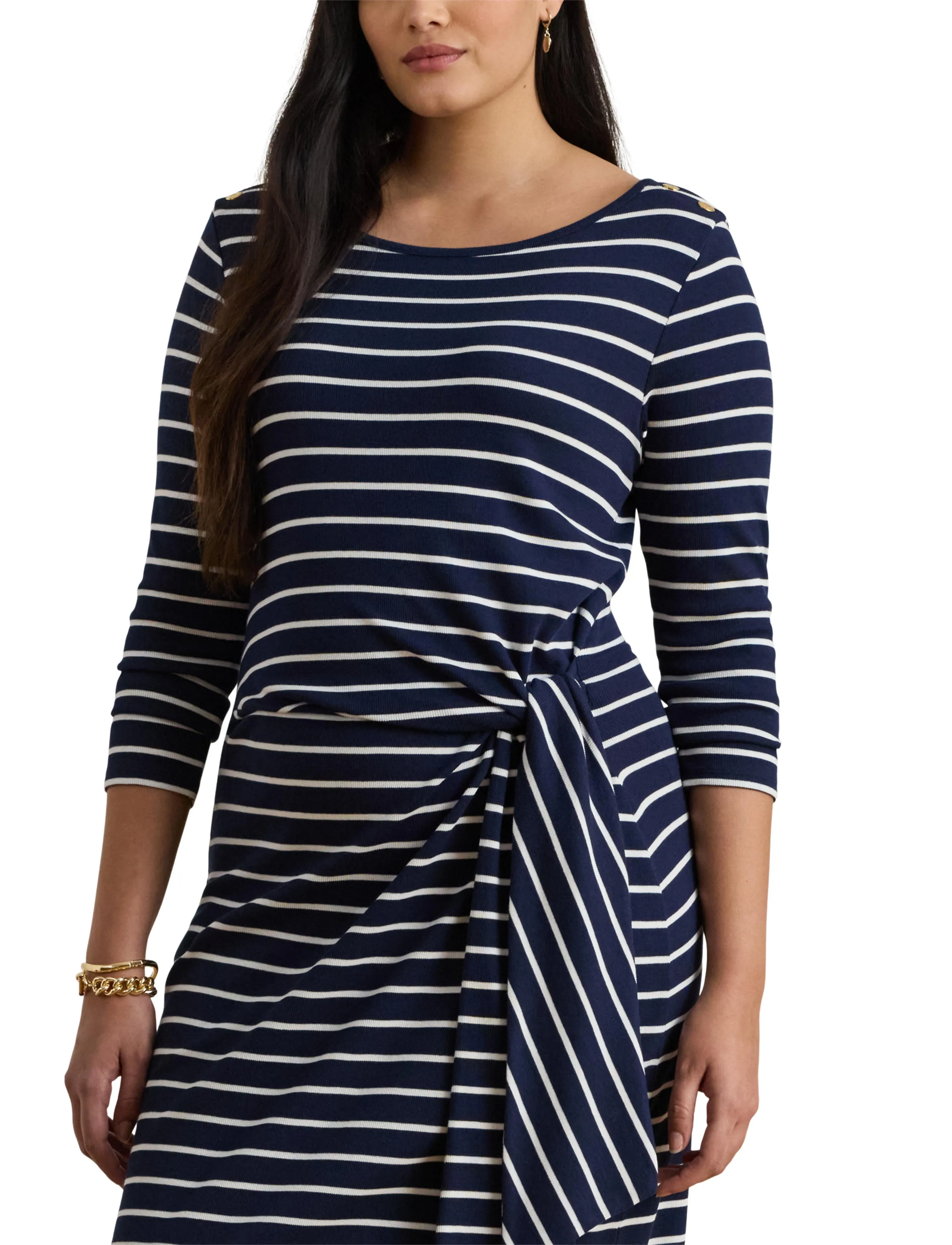 Lauren Women Striped Tie-Front Cotton-Blend Dress midiklänningar dam – bild 5