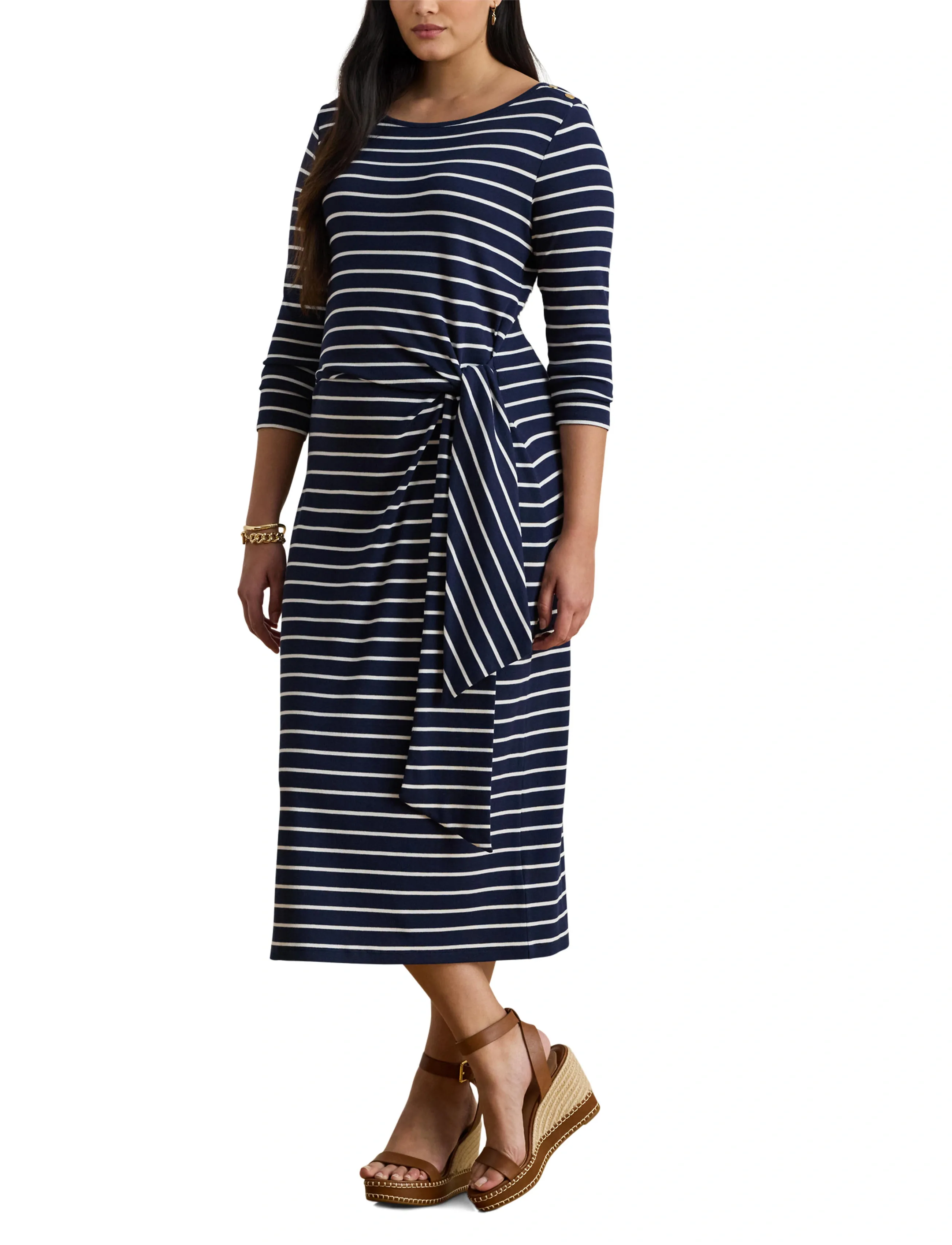Lauren Women Striped Tie-Front Cotton-Blend Dress midiklänningar dam – bild 6