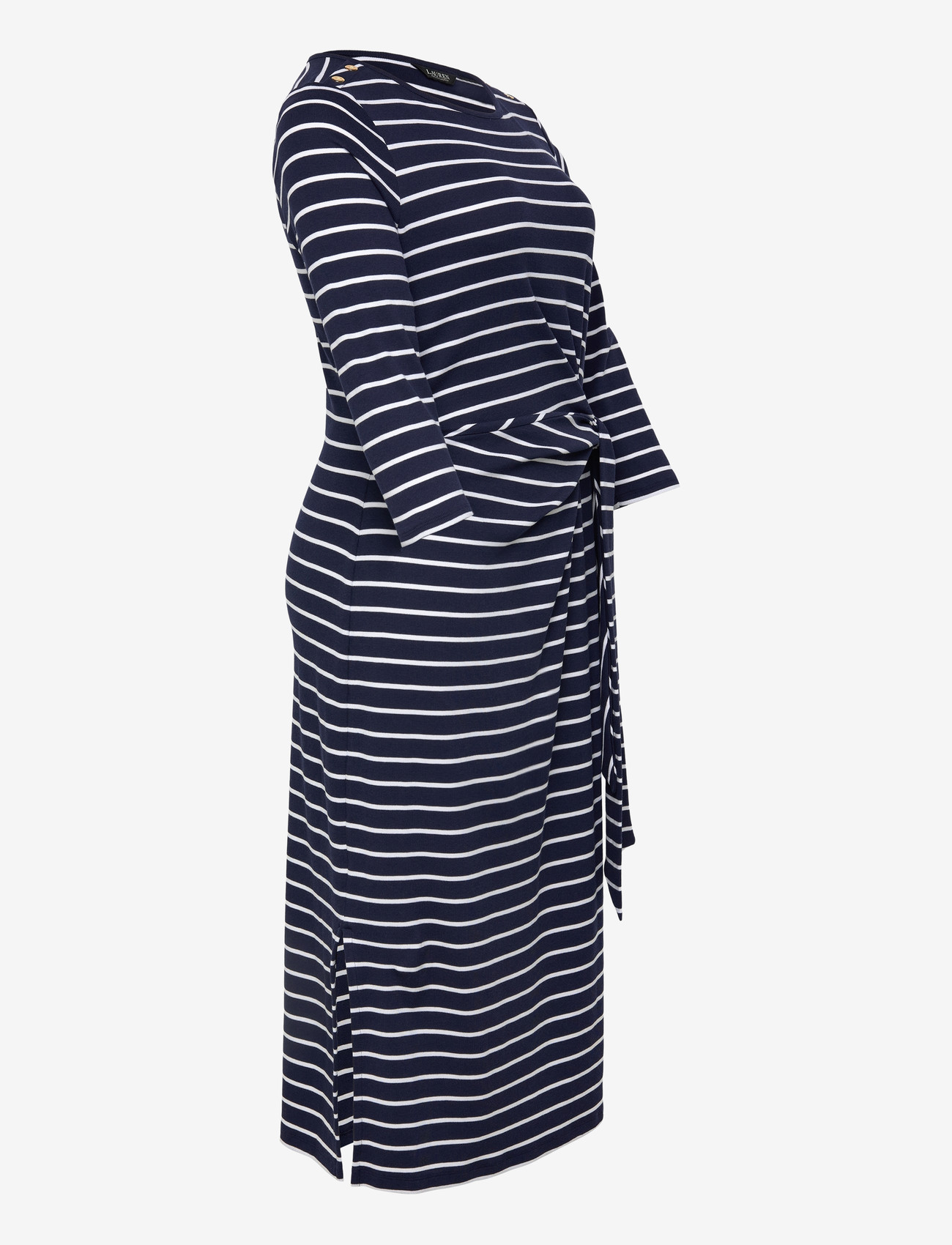 Lauren Women - Striped Tie-Front Cotton-Blend Dress - midi dresses - refined navy/whit - 2