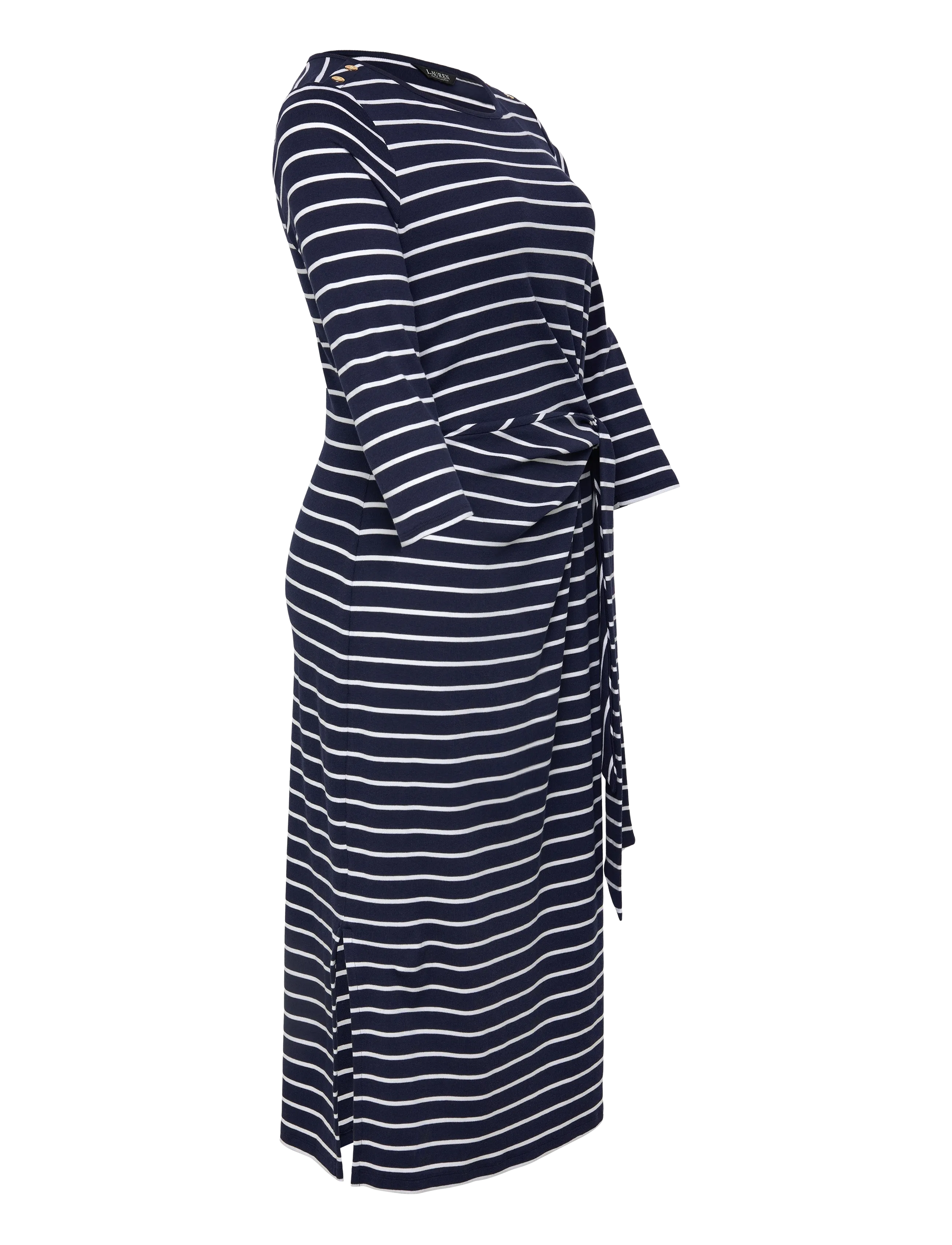 Lauren Women - Striped Tie-Front Cotton-Blend Dress - susiaučiamos suknelės - refined navy/whit - 3