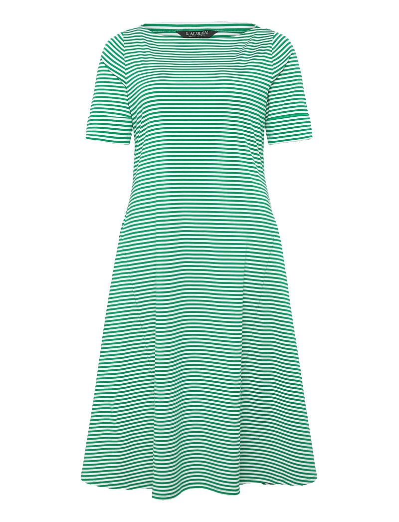 Lauren Women - Striped Stretch Cotton Ribbed Midi Dress - summer dresses - stem/white - 0