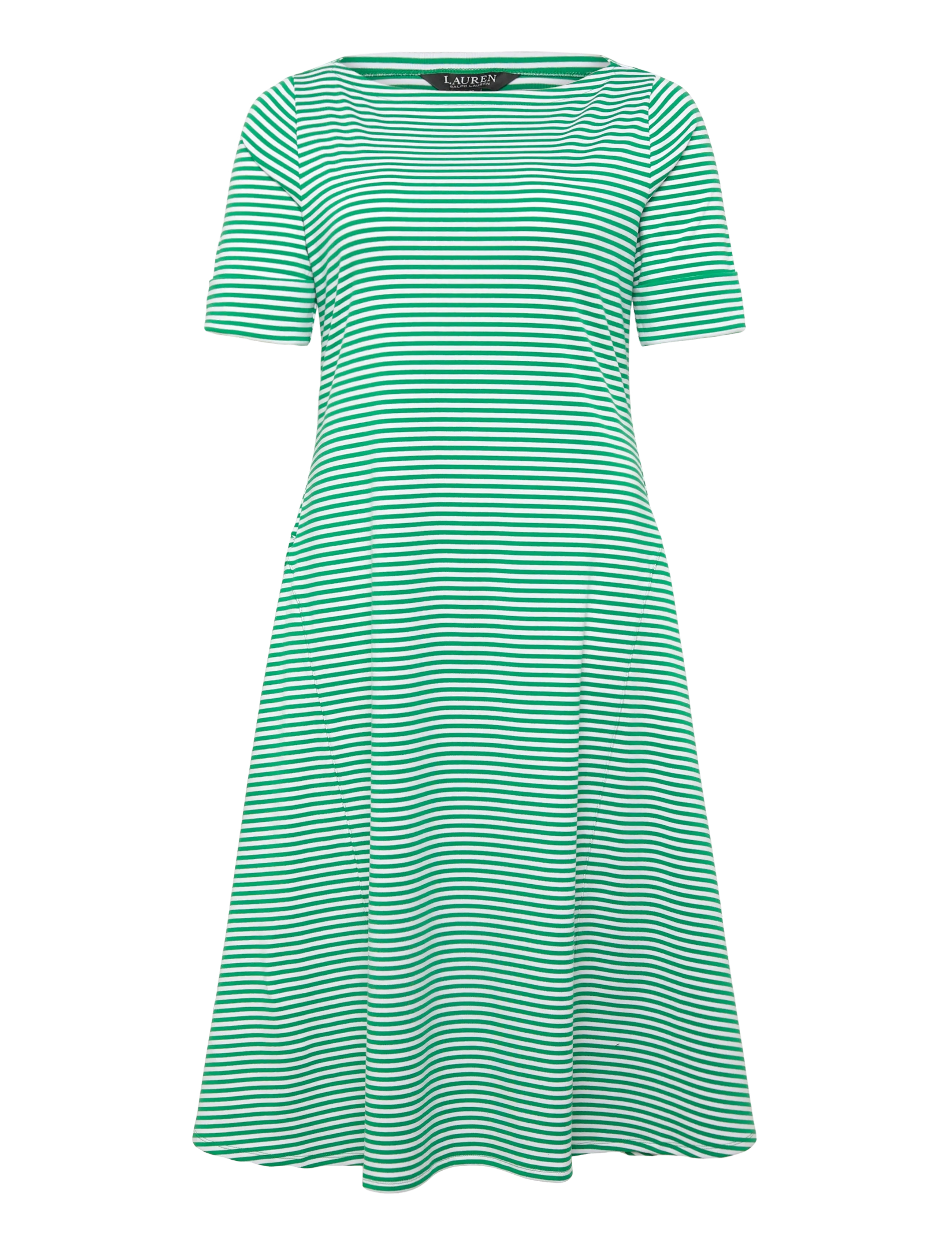 Lauren Women - Striped Stretch Cotton Ribbed Midi Dress - robes d'été - stem/white - 1