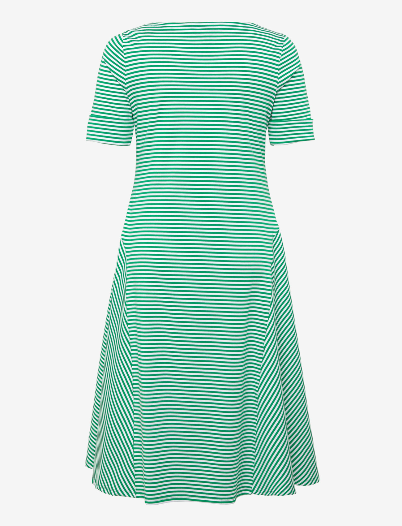 Lauren Women - Striped Stretch Cotton Ribbed Midi Dress - summer dresses - stem/white - 1