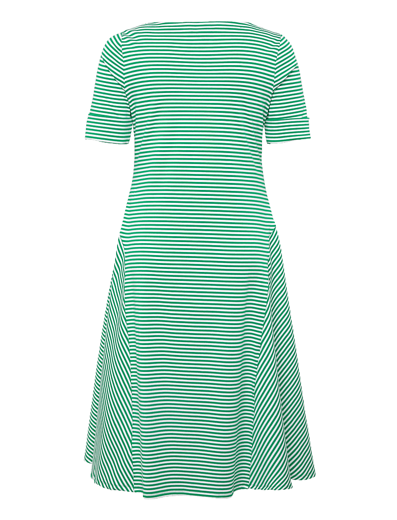 Lauren Women - Striped Stretch Cotton Ribbed Midi Dress - summer dresses - stem/white - 1