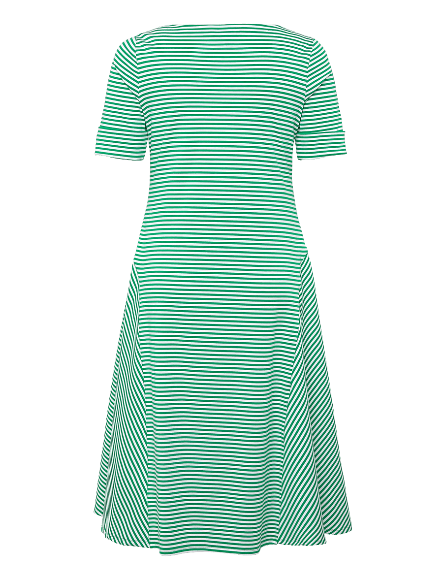 Lauren Women - Striped Stretch Cotton Ribbed Midi Dress - robes d'été - stem/white - 2