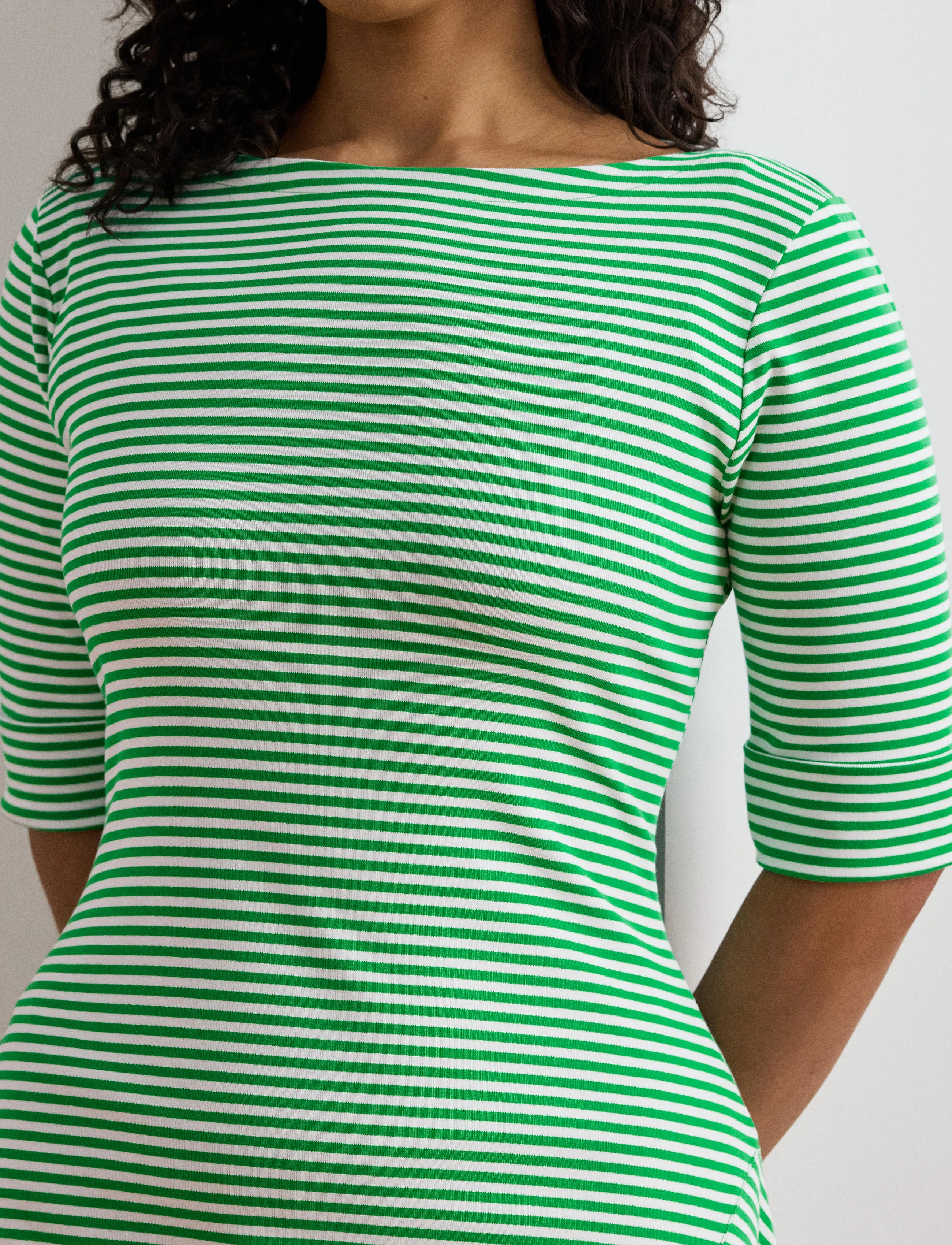 Lauren Women - Striped Stretch Cotton Ribbed Midi Dress - robes d'été - stem/white - 4