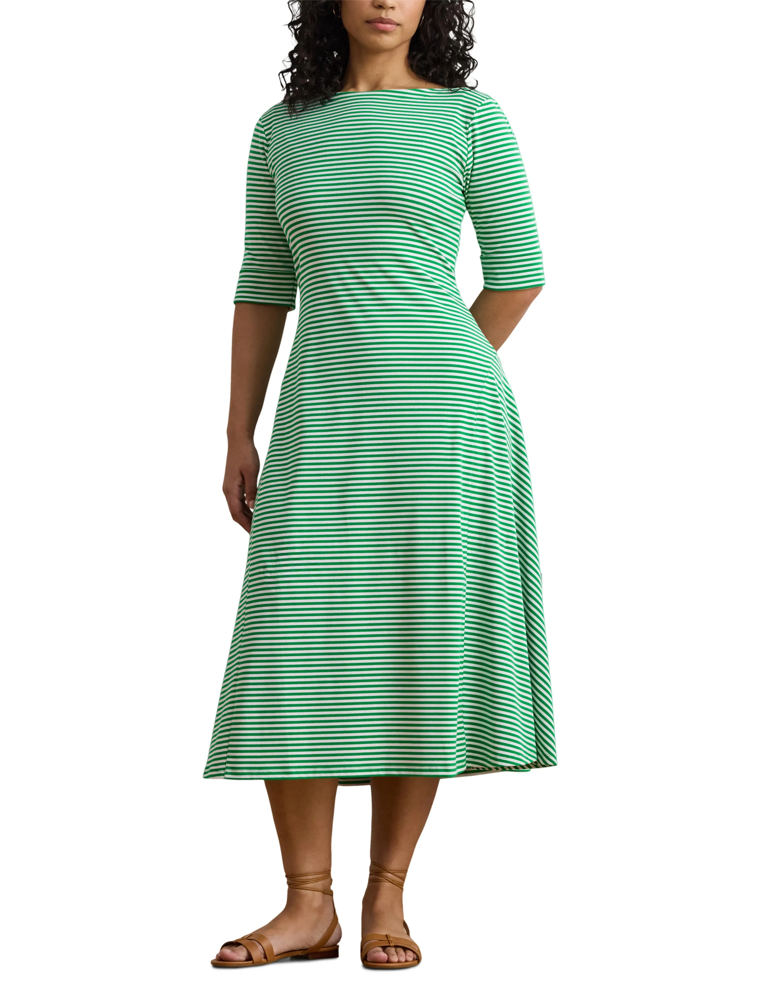 Lauren Women Striped Stretch Cotton Ribbed Midi Dress midiklänningar dam – bild 6