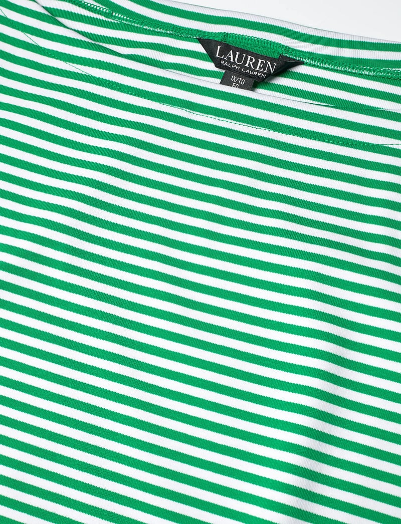 Lauren Women - Striped Stretch Cotton Ribbed Midi Dress - summer dresses - stem/white - 2