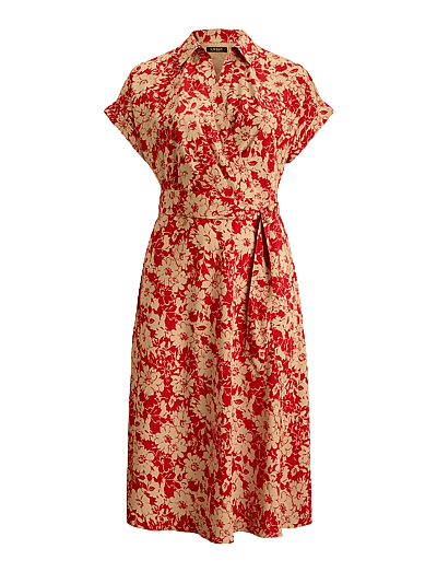 Lauren Women Floral Belted Crepe Dress - Hõlmikkleidid - RED/TAN / red